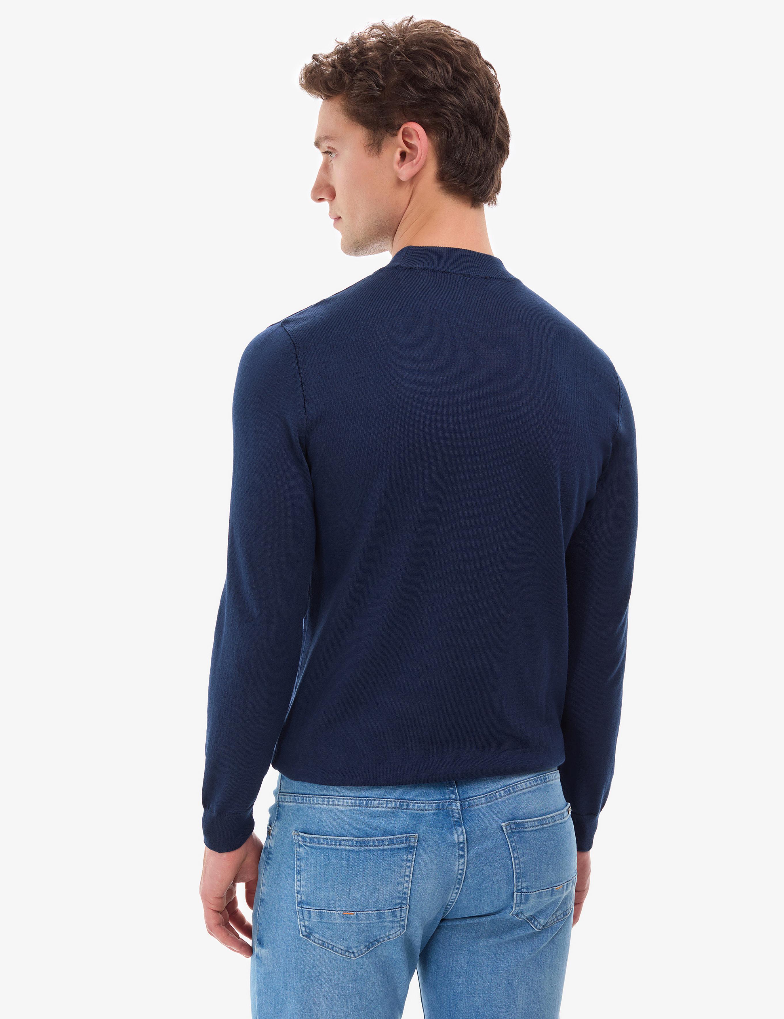 Açık Lacivert Slim Fit Çeyrek Yaka Basic Triko Kazak