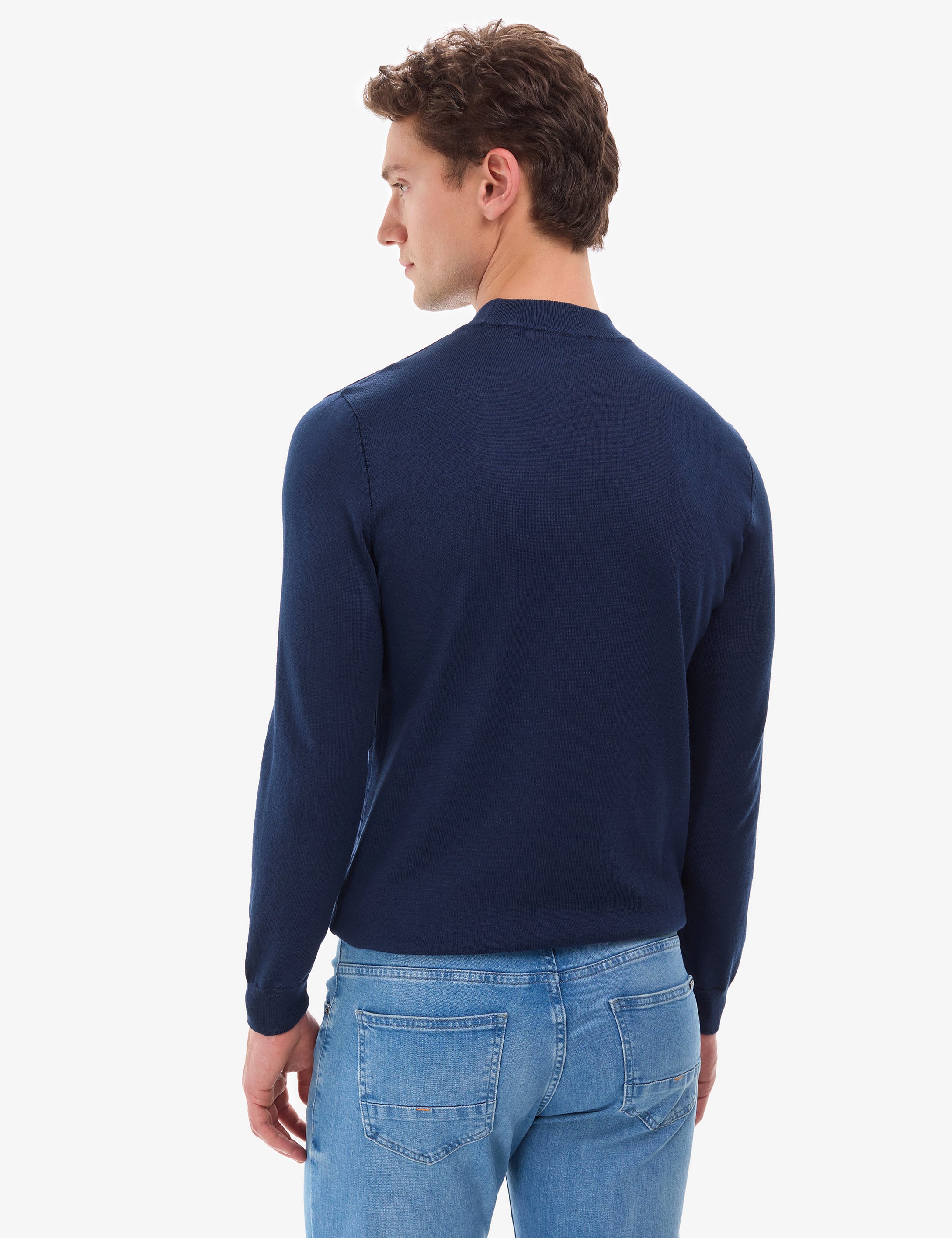 Açık Lacivert Slim Fit Çeyrek Yaka Basic Triko Kazak