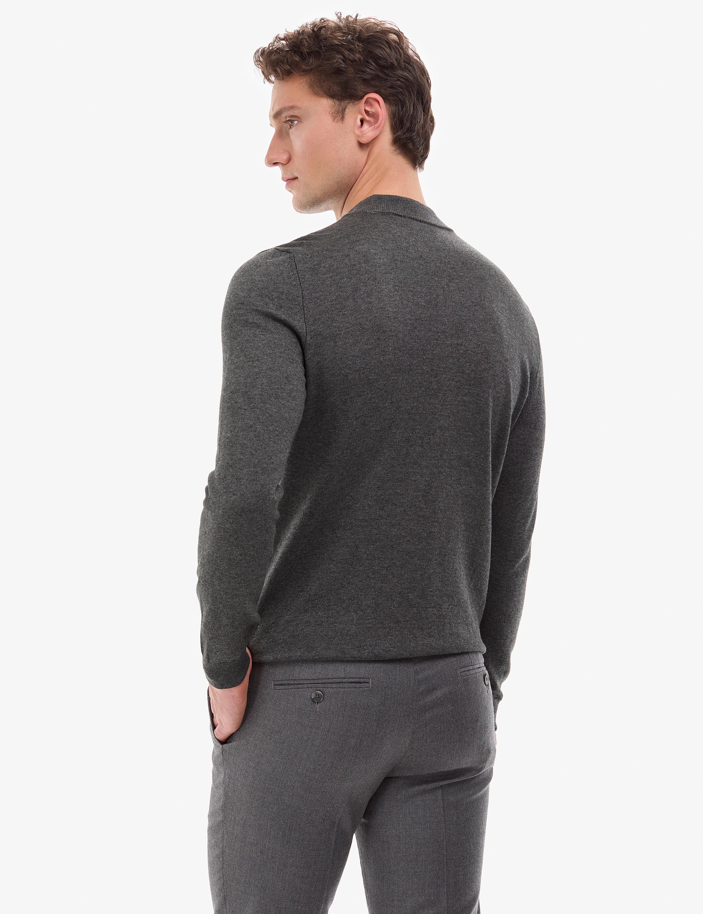 Antrasit Melanj  Slim Fit Çeyrek Yaka Basic Triko Kazak