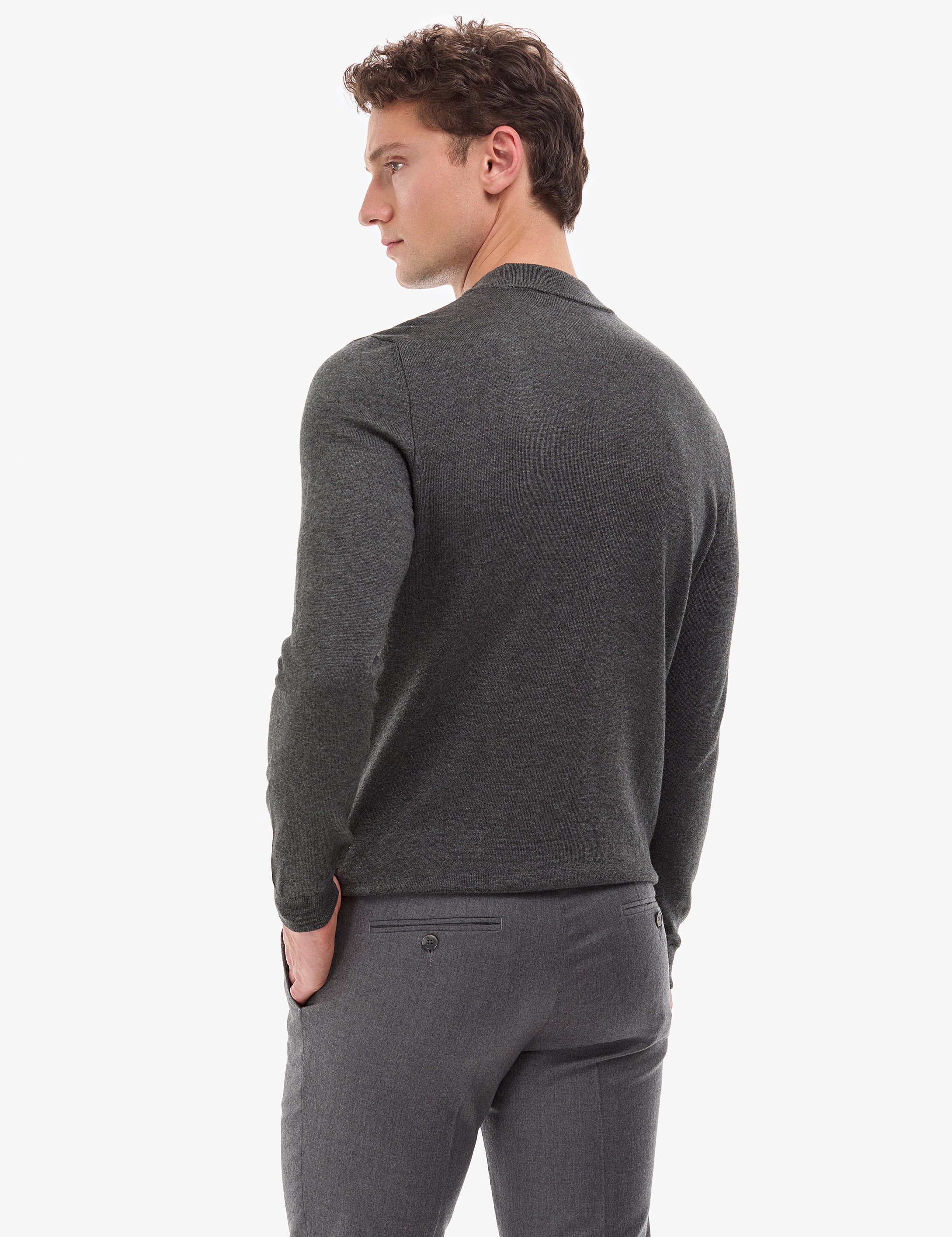 Antrasit Melanj  Slim Fit Çeyrek Yaka Basic Triko Kazak