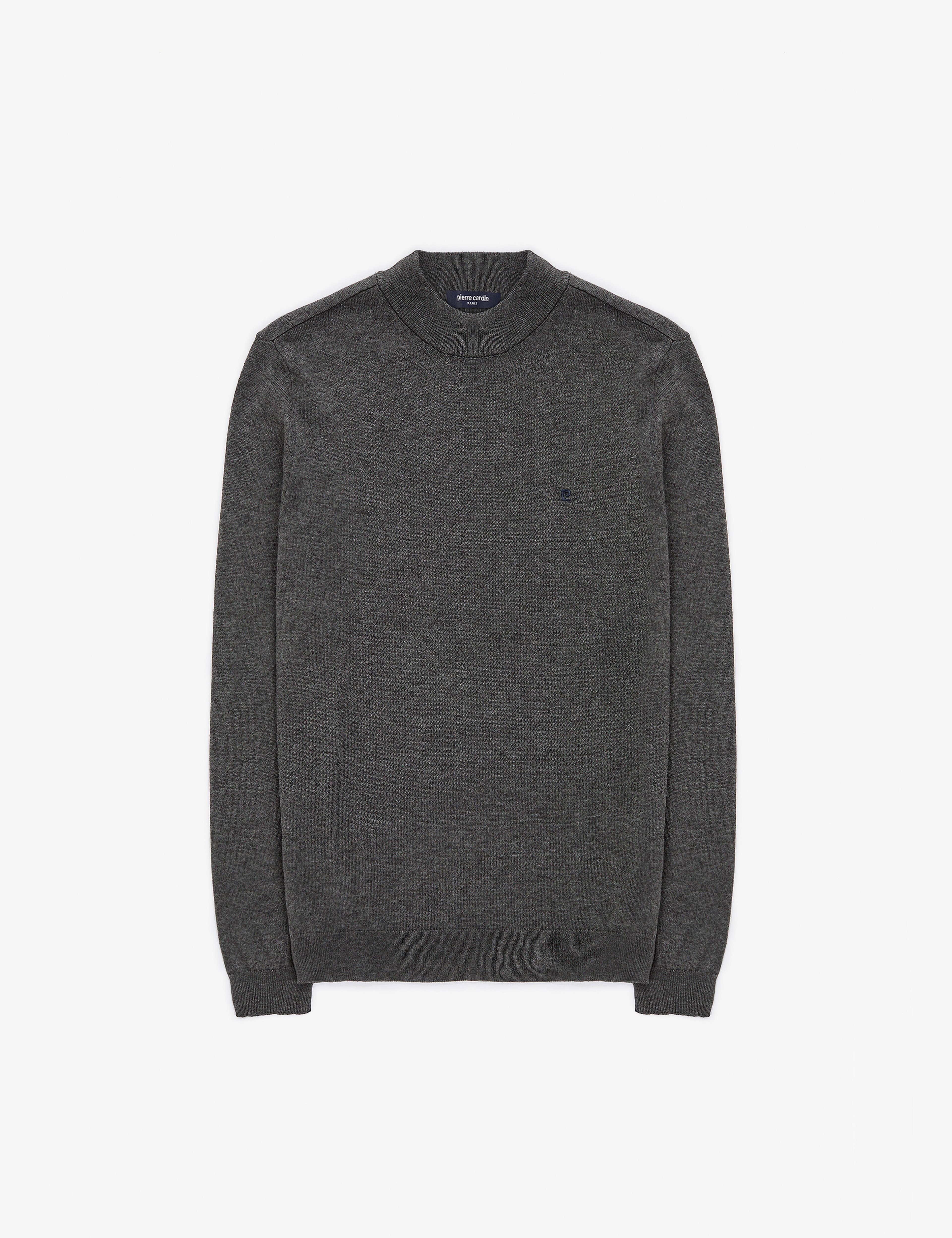 Antrasit Melanj  Slim Fit Çeyrek Yaka Basic Triko Kazak