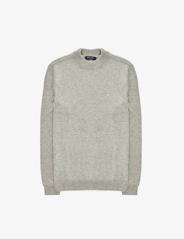 Açık Gri Melanj  Slim Fit Çeyrek Yaka Basic Triko Kazak