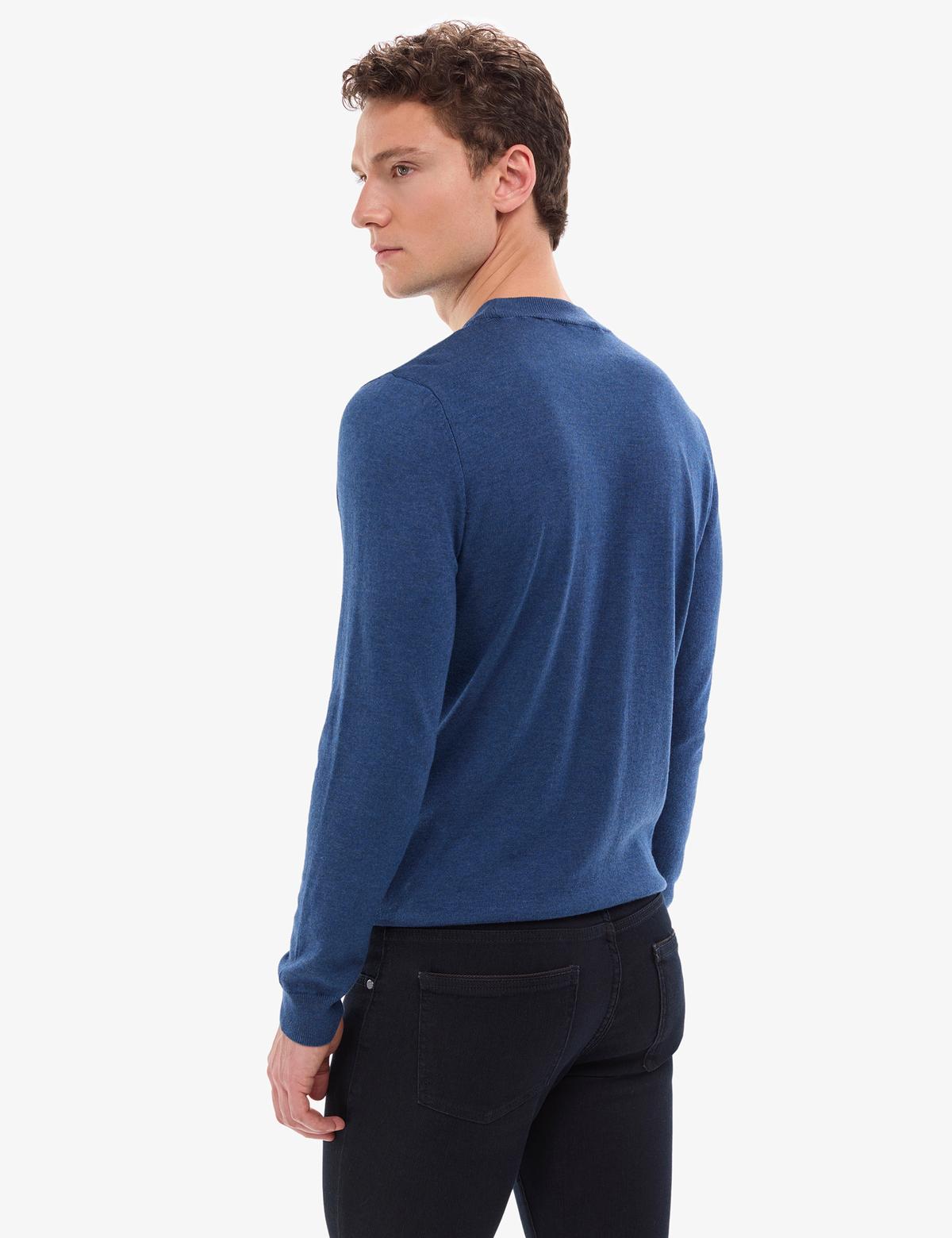 İndigo Melanj Slim Fit Çeyrek Yaka Basic Triko Kazak - 50314188075