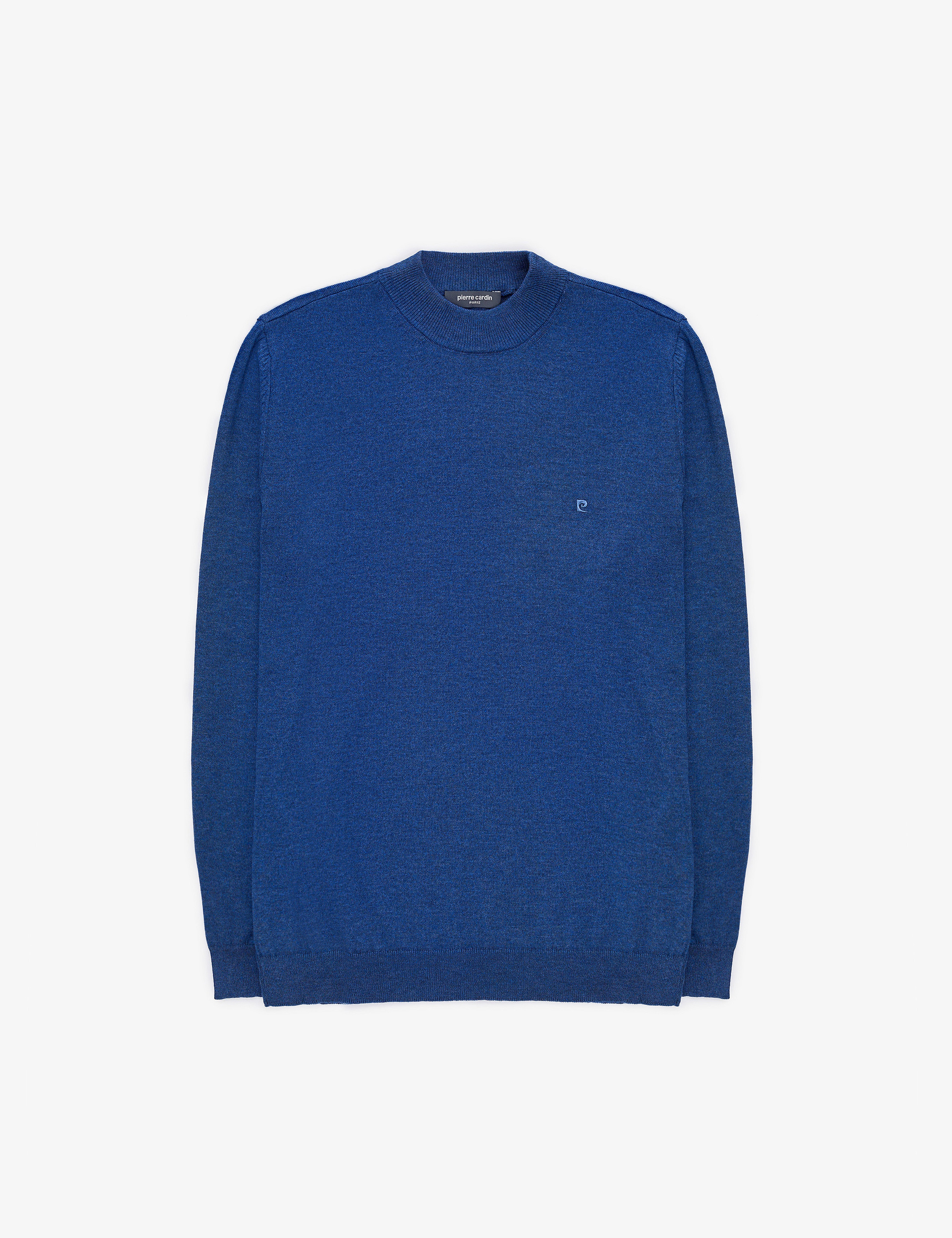 İndigo Melanj Slim Fit Çeyrek Yaka Basic Triko Kazak