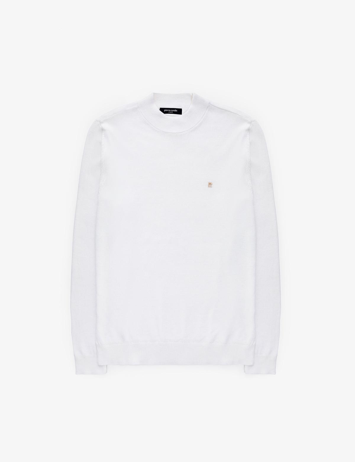 Ekru Slim Fit Çeyrek Yaka Basic Triko Kazak - 50314188023