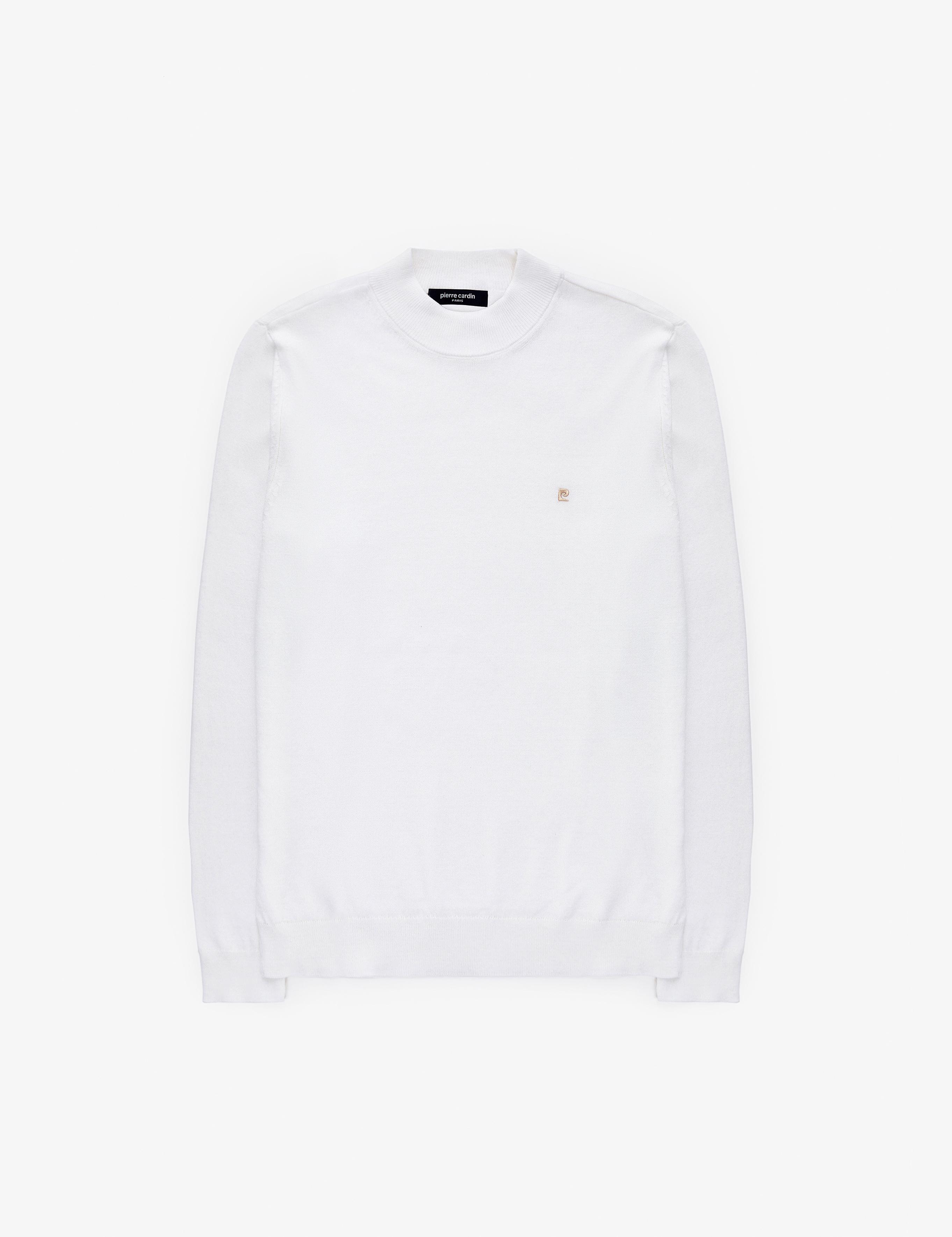 Ekru Slim Fit Çeyrek Yaka Basic Triko Kazak