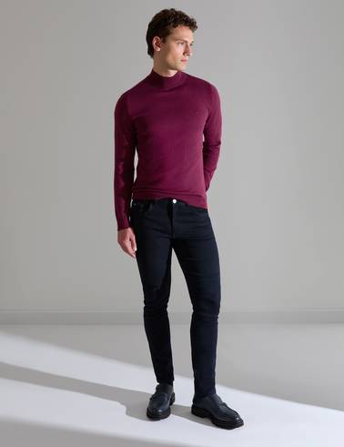Bordo Slim Fit Yarım Balıkçı Yaka Basic Triko Kazak