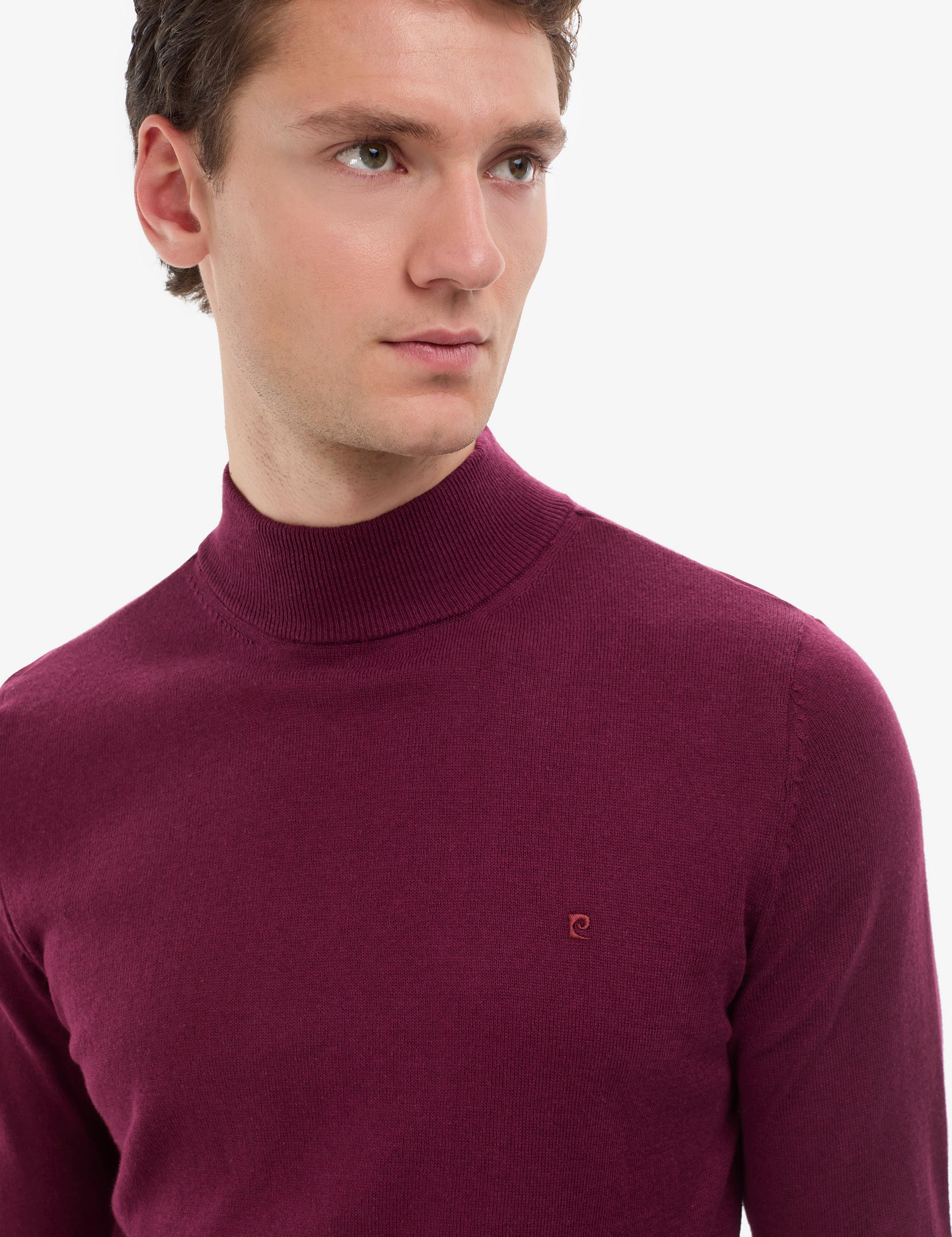 Bordo Slim Fit Yarım Balıkçı Yaka Basic Triko Kazak
