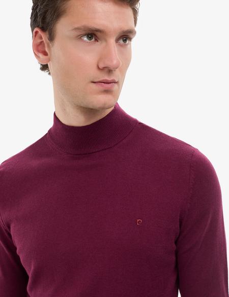 Bordo Slim Fit Yarım Balıkçı Yaka Basic Triko Kazak - 50314176138