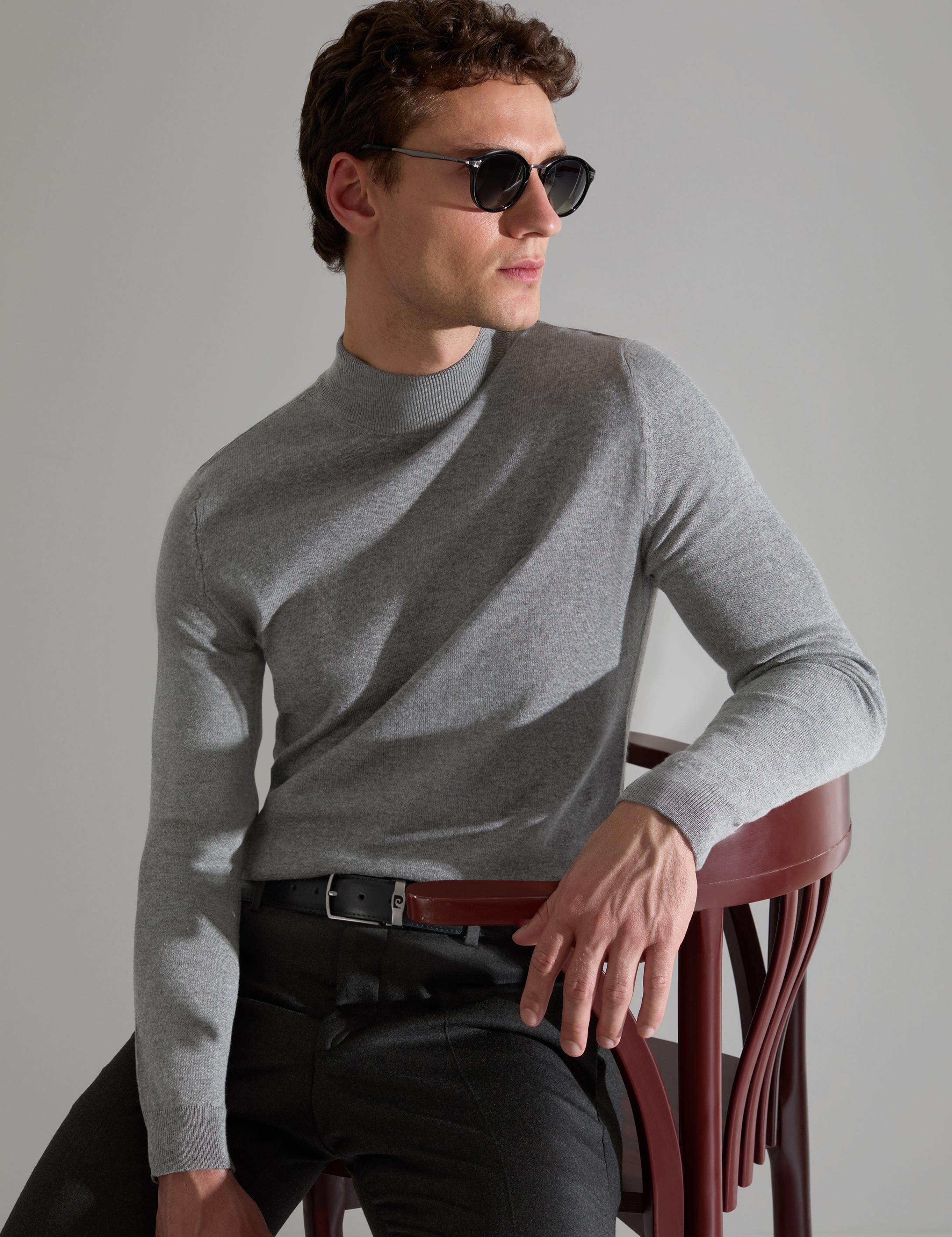 Gri Melanj Slim Fit Yarım Balıkçı Yaka Basic Triko Kazak