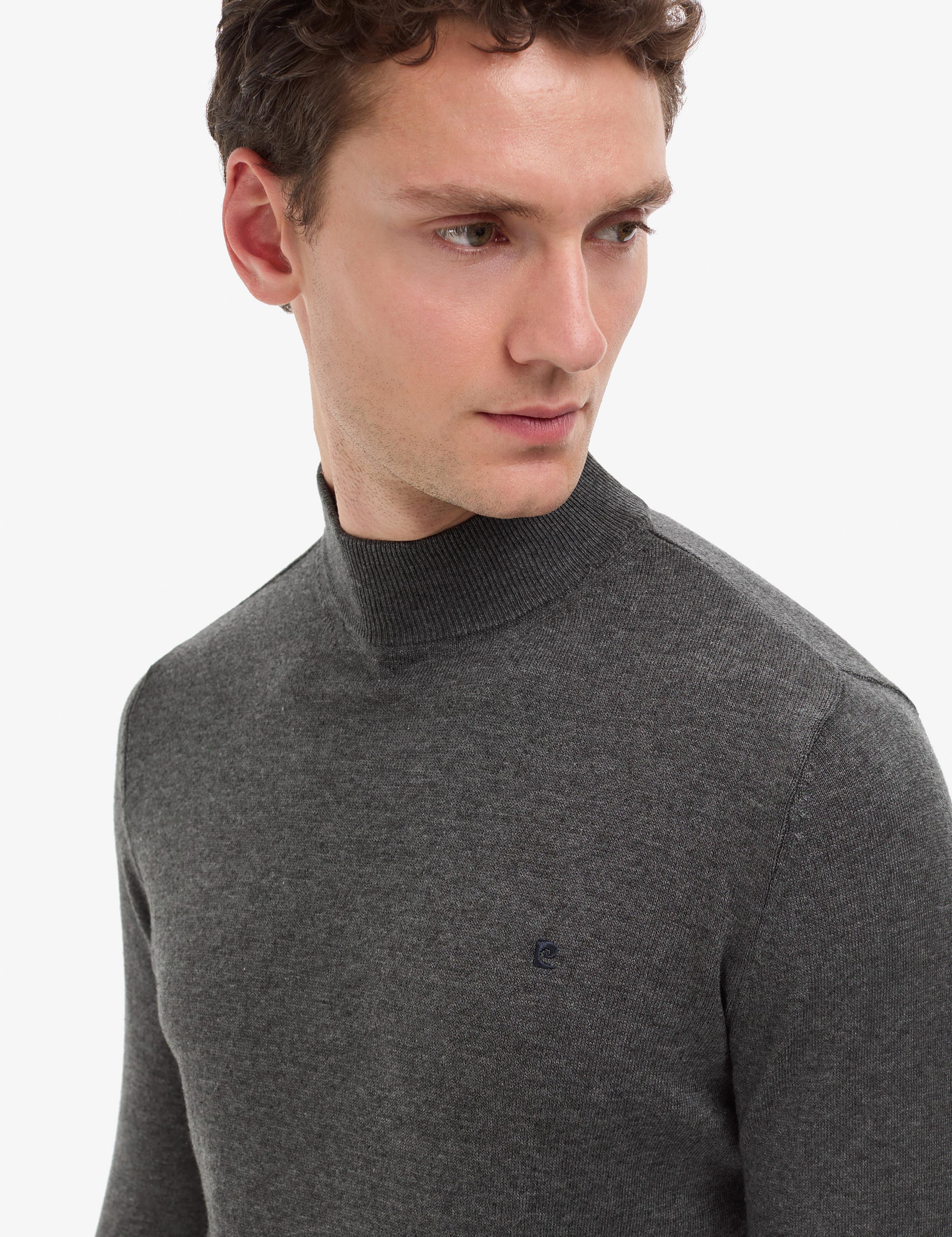 Antrasit Melanj  Slim Fit Yarım Balıkçı Yaka Basic Triko Kazak