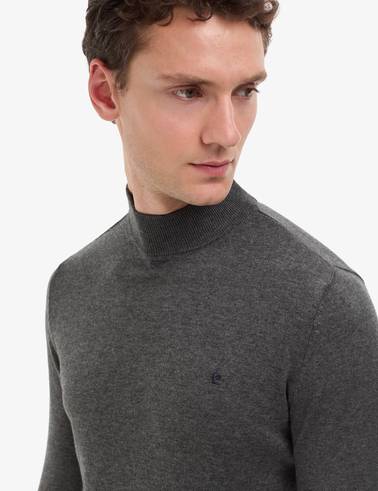 Antrasit Melanj  Slim Fit Yarım Balıkçı Yaka Basic Triko Kazak