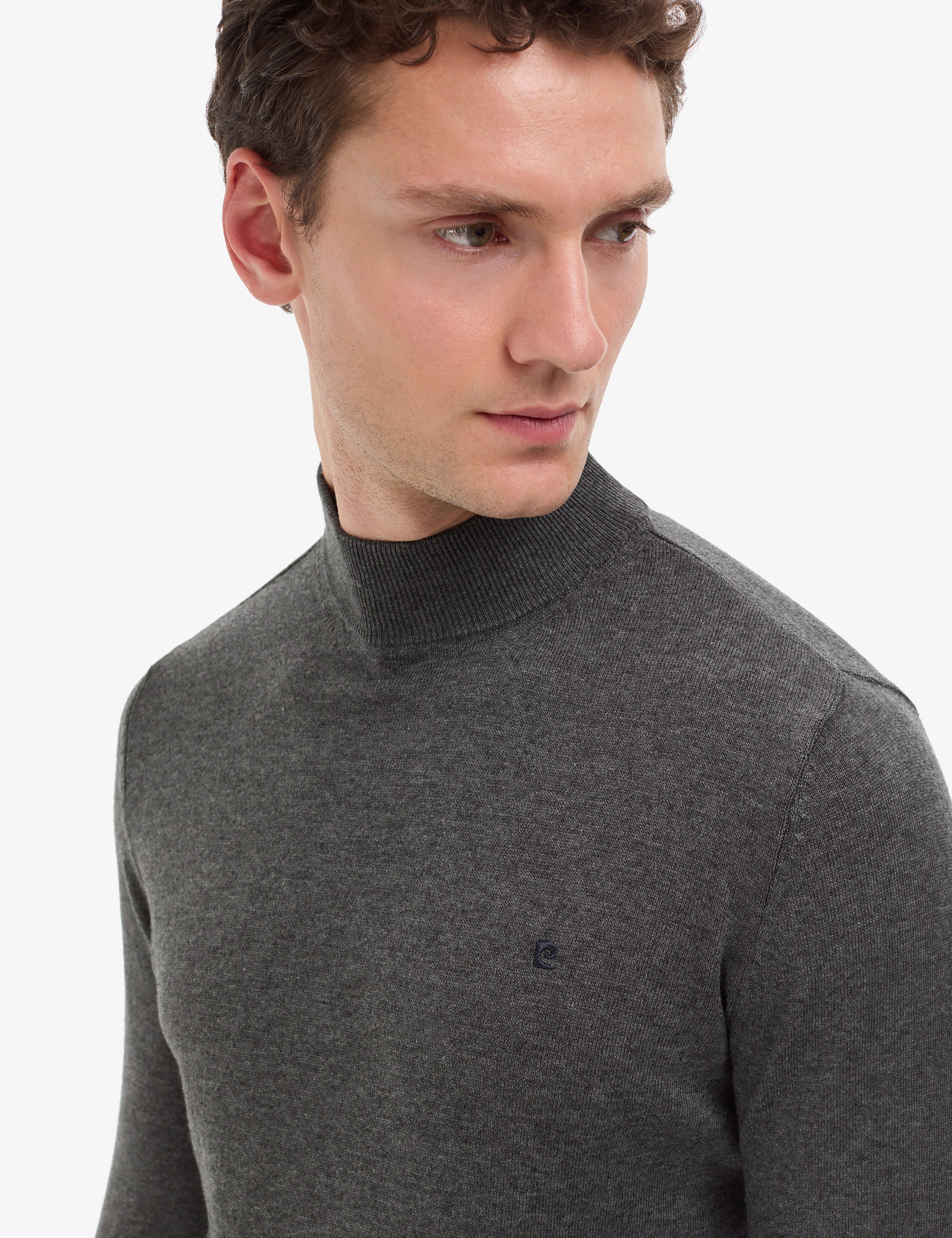 Antrasit Melanj  Slim Fit Yarım Balıkçı Yaka Basic Triko Kazak