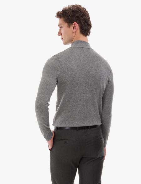 Gri Melanj Slim Fit Yarım Balıkçı Yaka Basic Triko Kazak - 50314176156