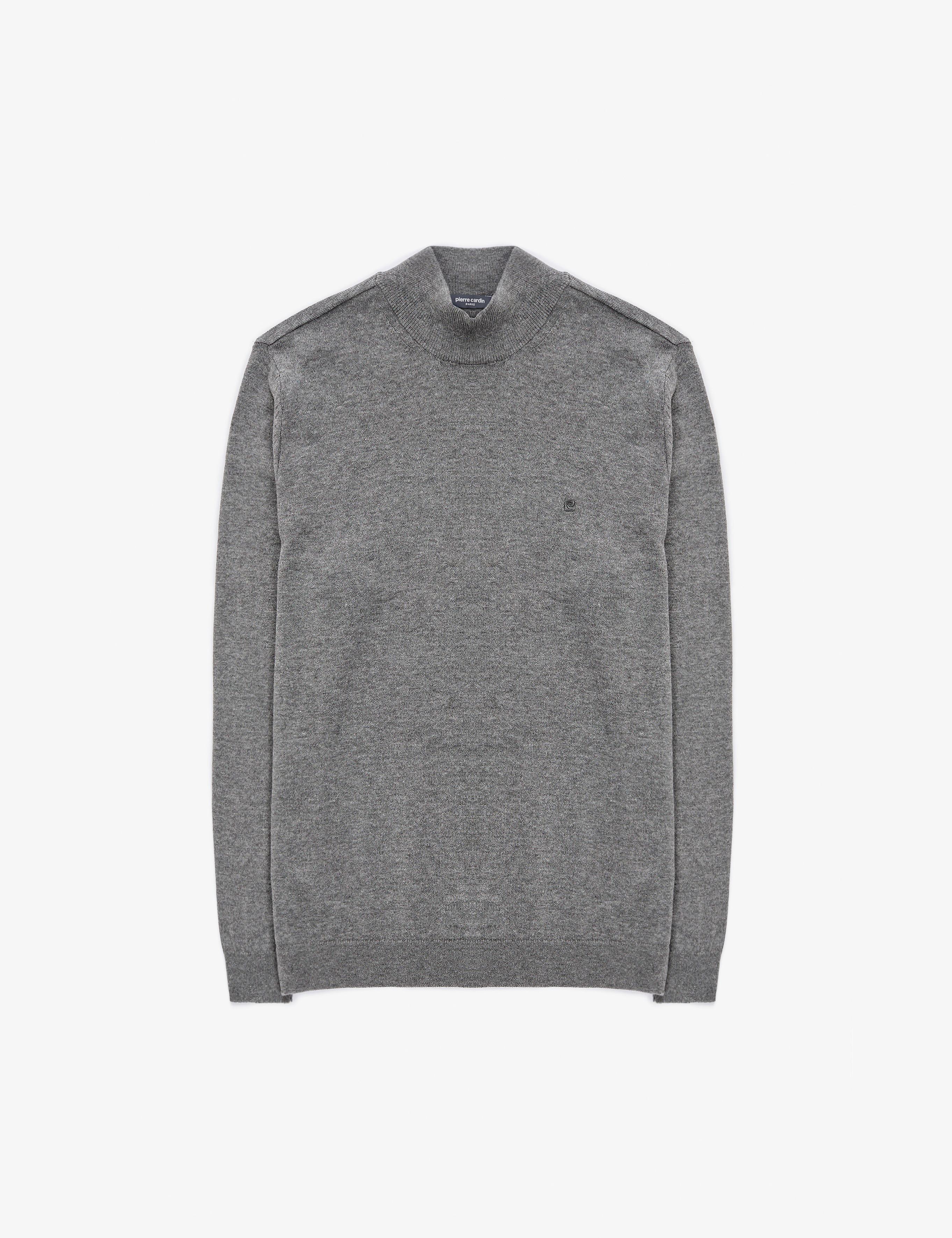 Gri Melanj Slim Fit Yarım Balıkçı Yaka Basic Triko Kazak