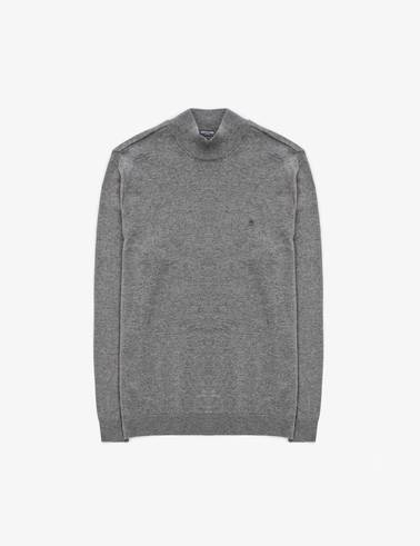 Gri Melanj Slim Fit Yarım Balıkçı Yaka Basic Triko Kazak