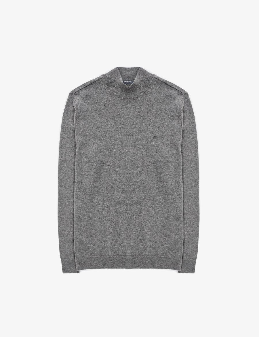 Gri Melanj Slim Fit Yarım Balıkçı Yaka Basic Triko Kazak