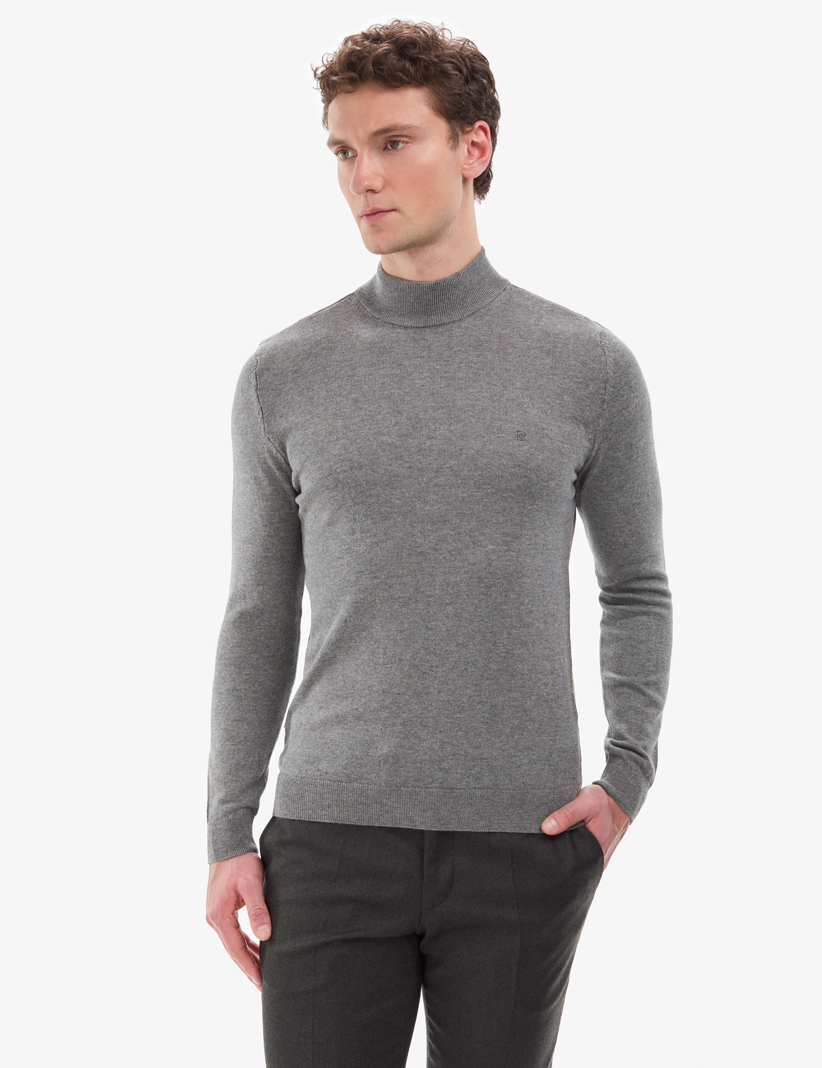 Gri Melanj Slim Fit Yarım Balıkçı Yaka Basic Triko Kazak