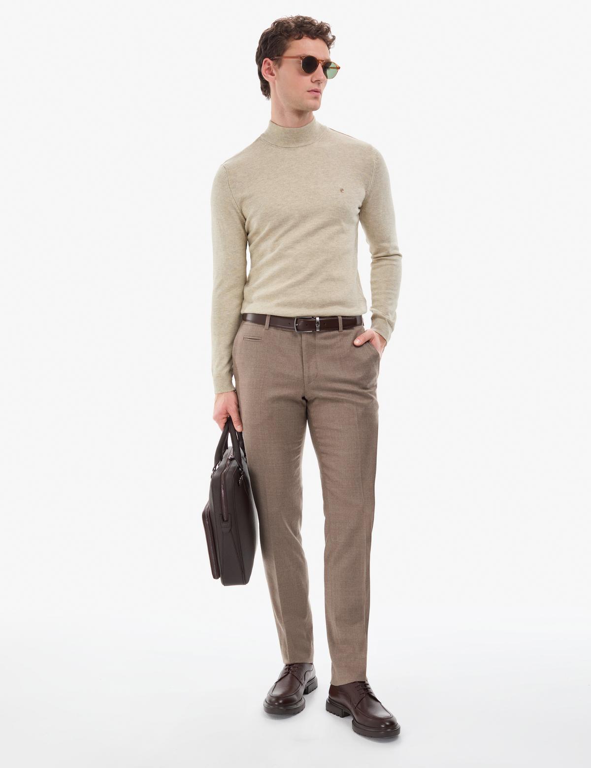 Kum Melanj Slim Fit Yarım Balıkçı Yaka Basic Triko Kazak - 50314176175