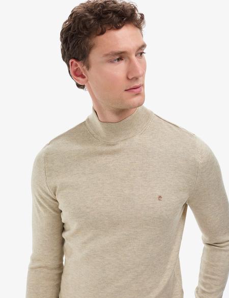 Kum Melanj Slim Fit Yarım Balıkçı Yaka Basic Triko Kazak - 50314176175