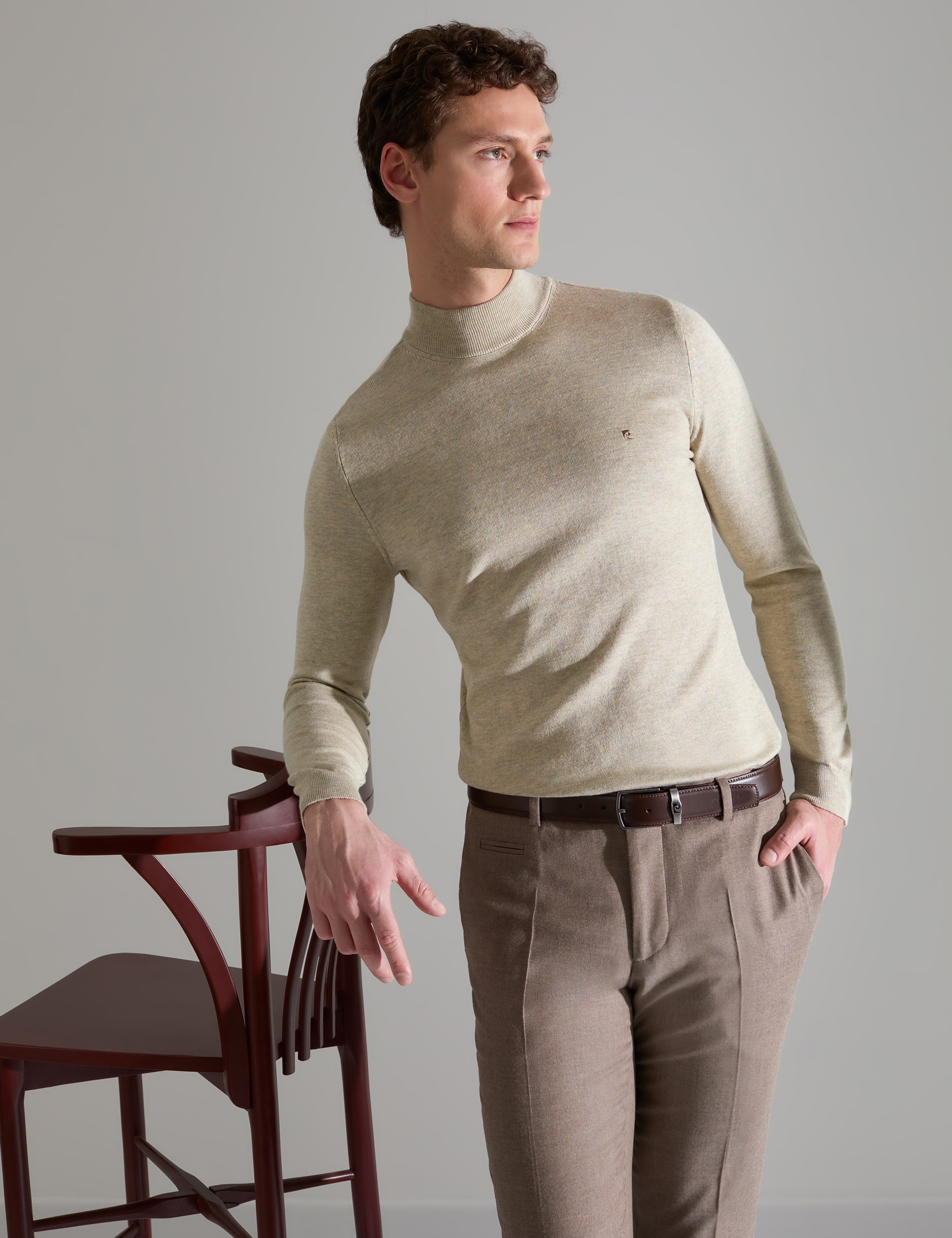 Kum Melanj Slim Fit Yarım Balıkçı Yaka Basic Triko Kazak - Image 1