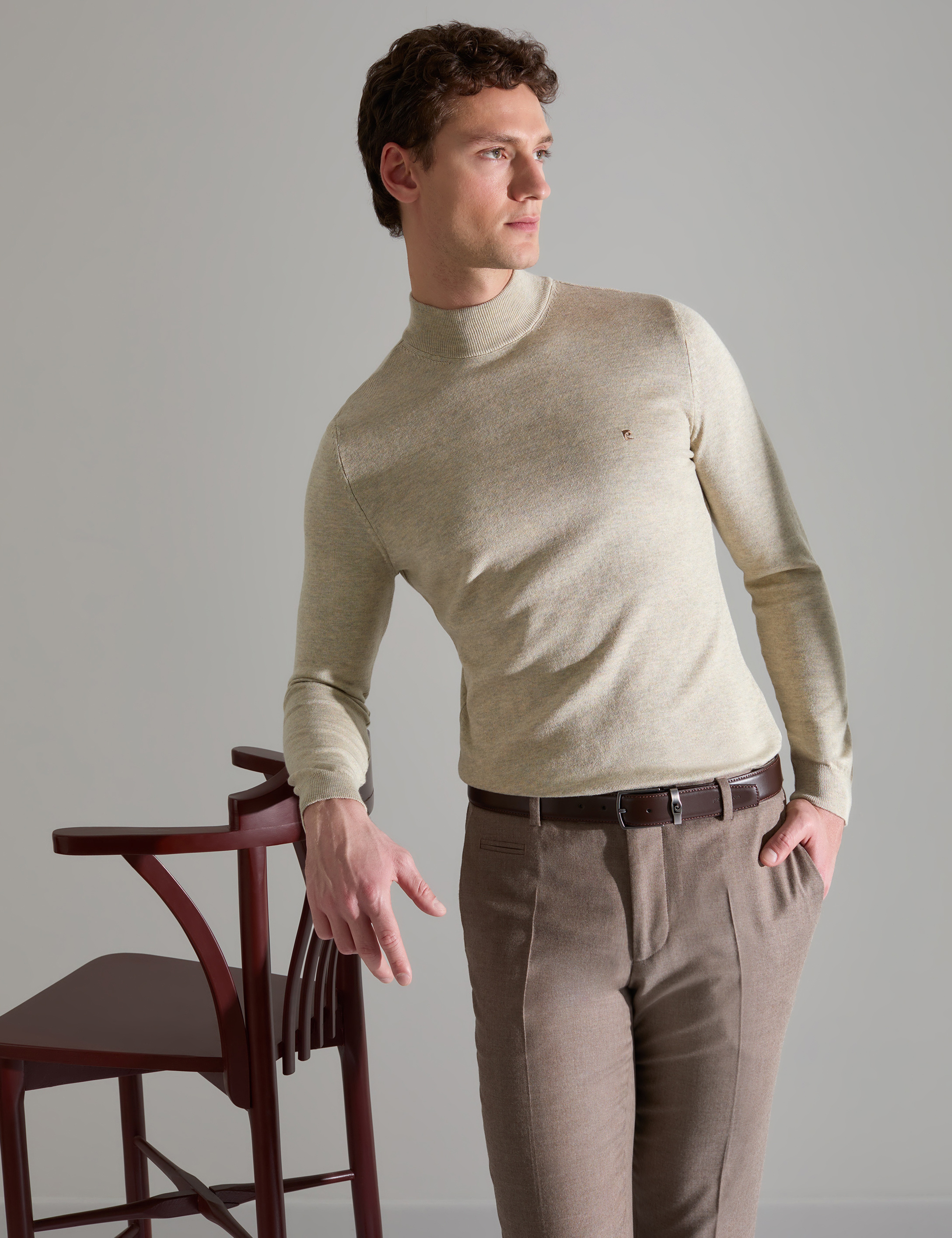 Kum Melanj Slim Fit Yarım Balıkçı Yaka Basic Triko Kazak