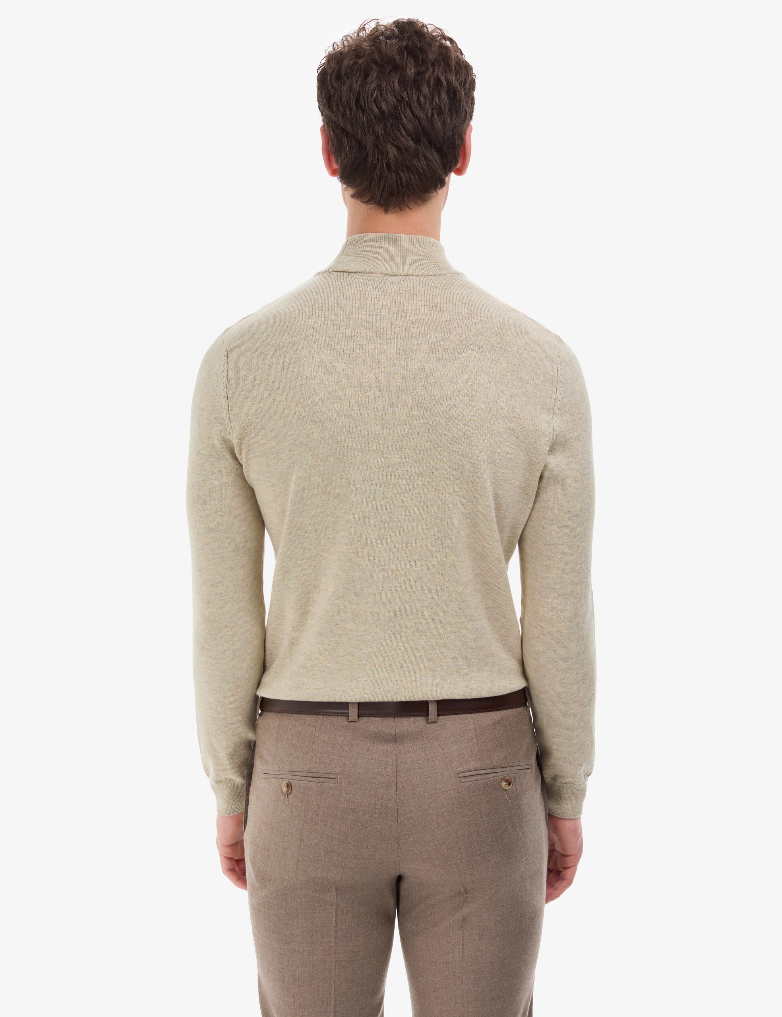 Kum Melanj Slim Fit Yarım Balıkçı Yaka Basic Triko Kazak