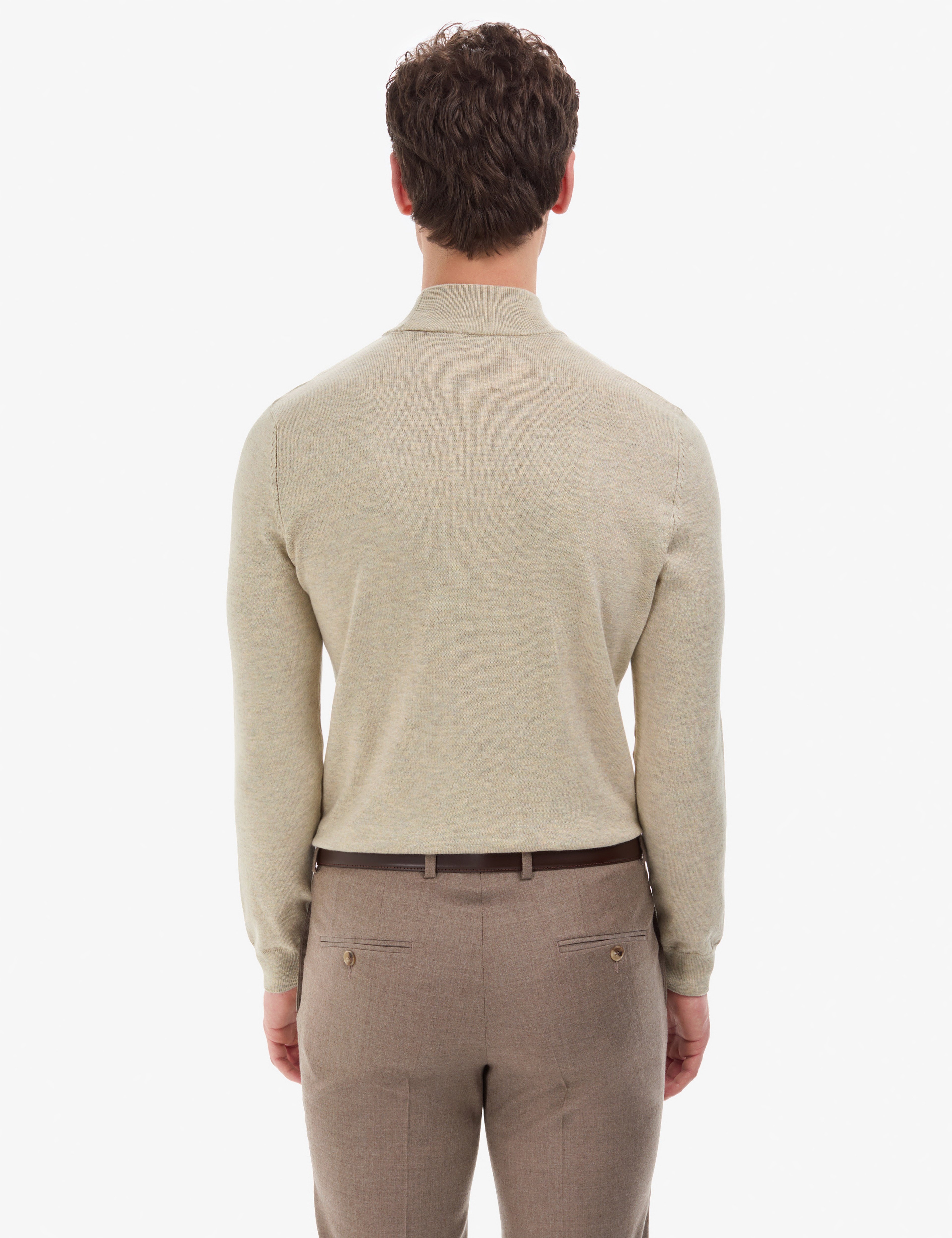 Kum Melanj Slim Fit Yarım Balıkçı Yaka Basic Triko Kazak