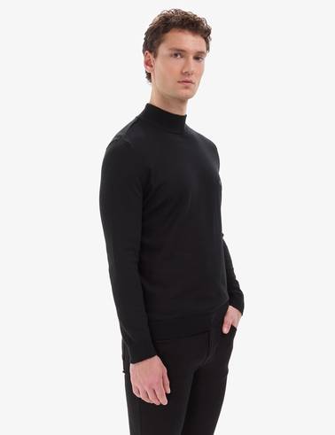 Siyah Slim Fit Yarım Balıkçı Yaka Basic Triko Kazak