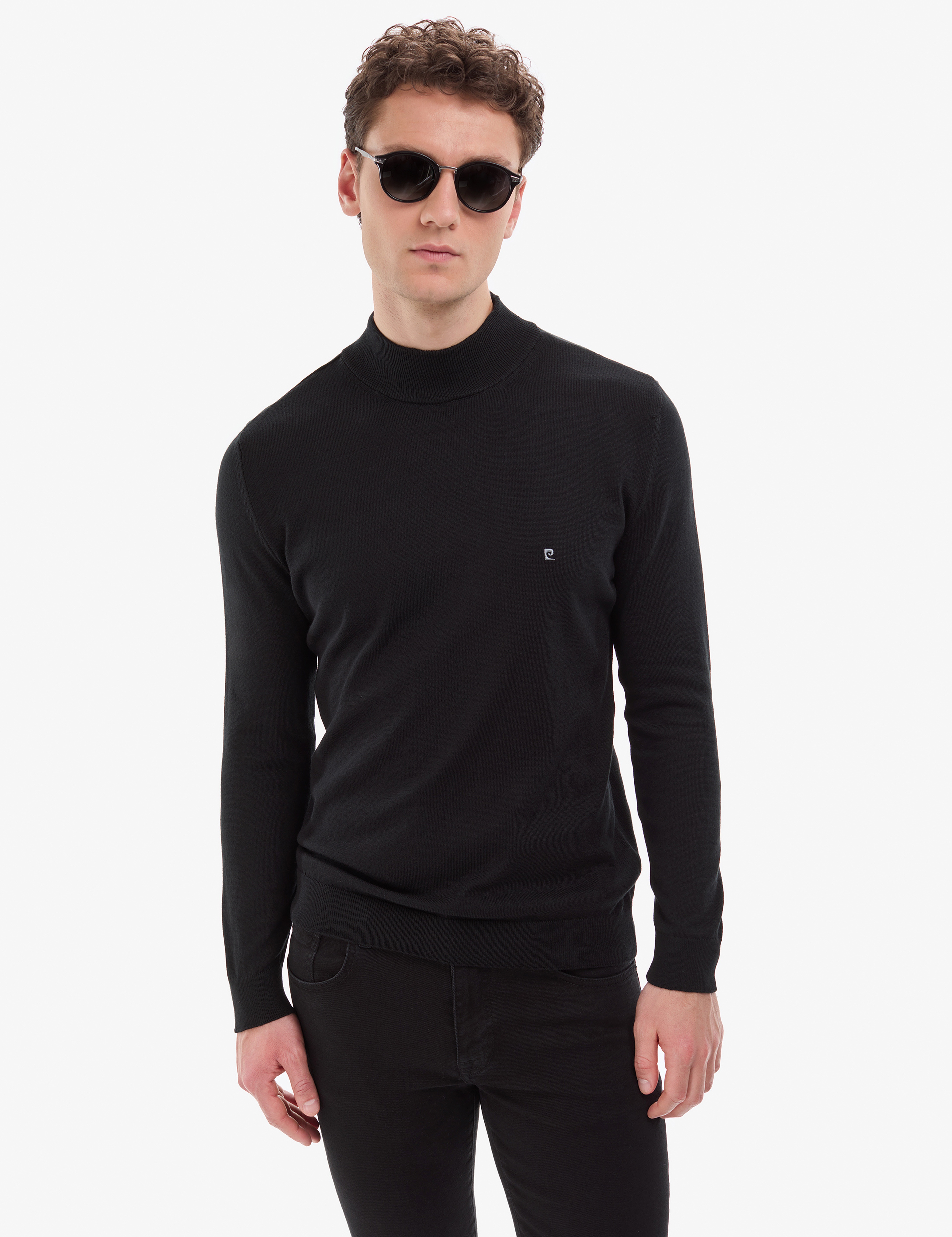 Siyah Slim Fit Yarım Balıkçı Yaka Basic Triko Kazak - Image 2