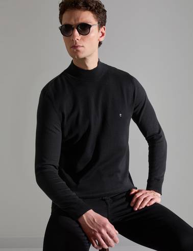 Siyah Slim Fit Yarım Balıkçı Yaka Basic Triko Kazak