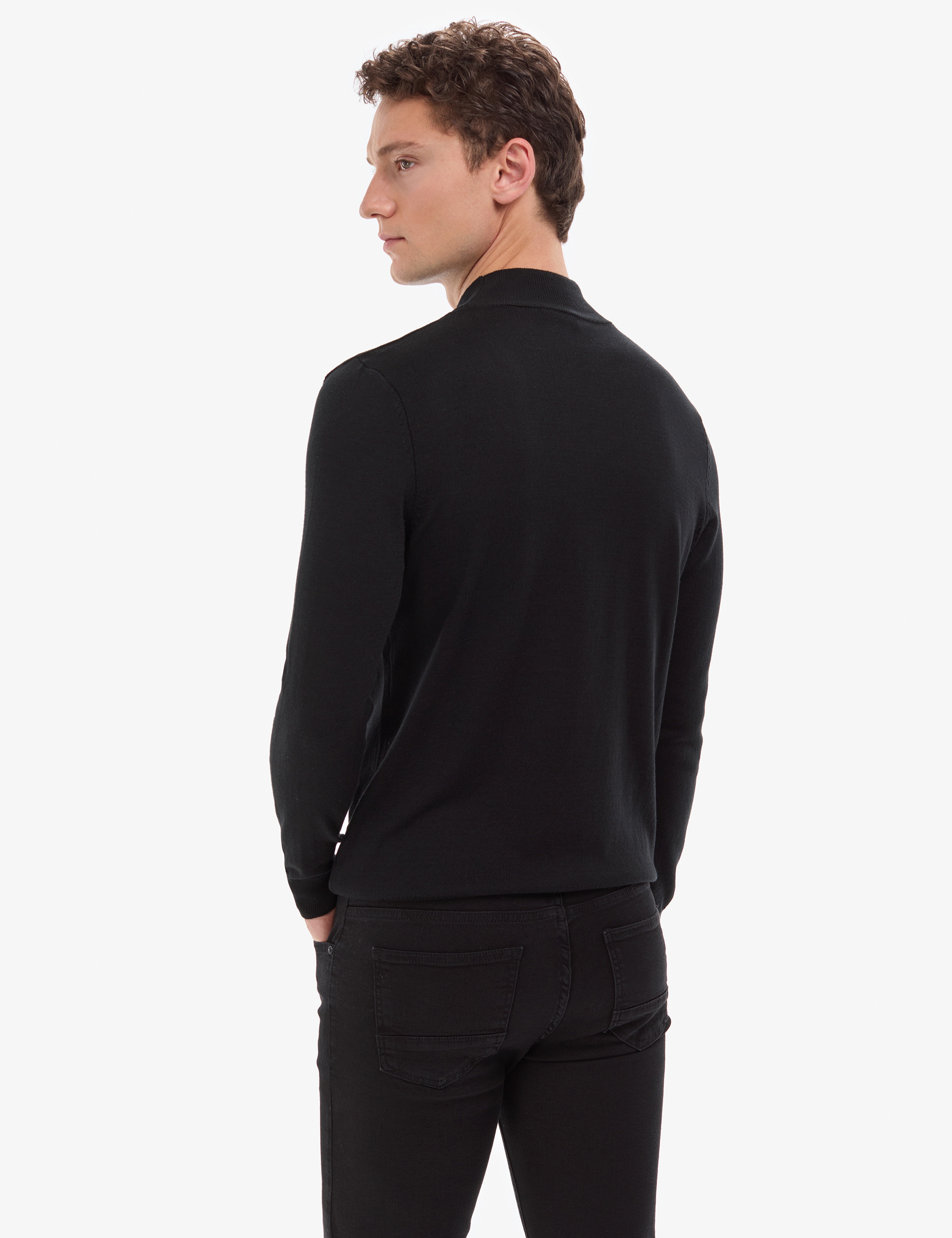 Siyah Slim Fit Yarım Balıkçı Yaka Basic Triko Kazak - Image 6