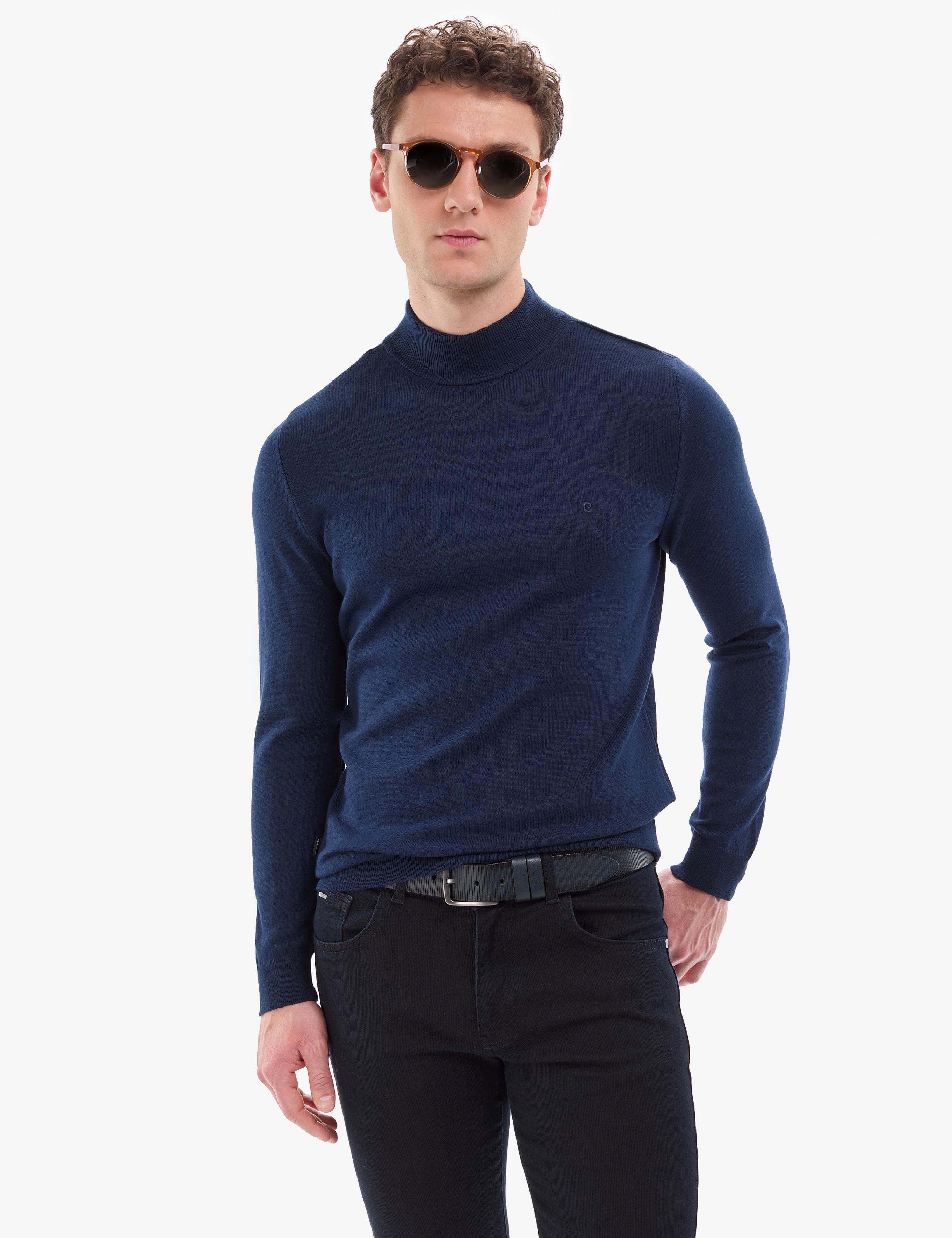 Açık Lacivert Slim Fit Yarım Balıkçı Yaka Basic Triko Kazak