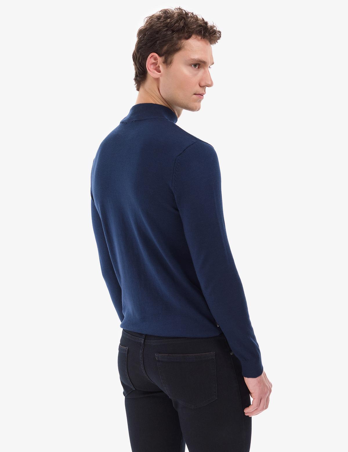 Açık Lacivert Slim Fit Yarım Balıkçı Yaka Basic Triko Kazak - 50314176127