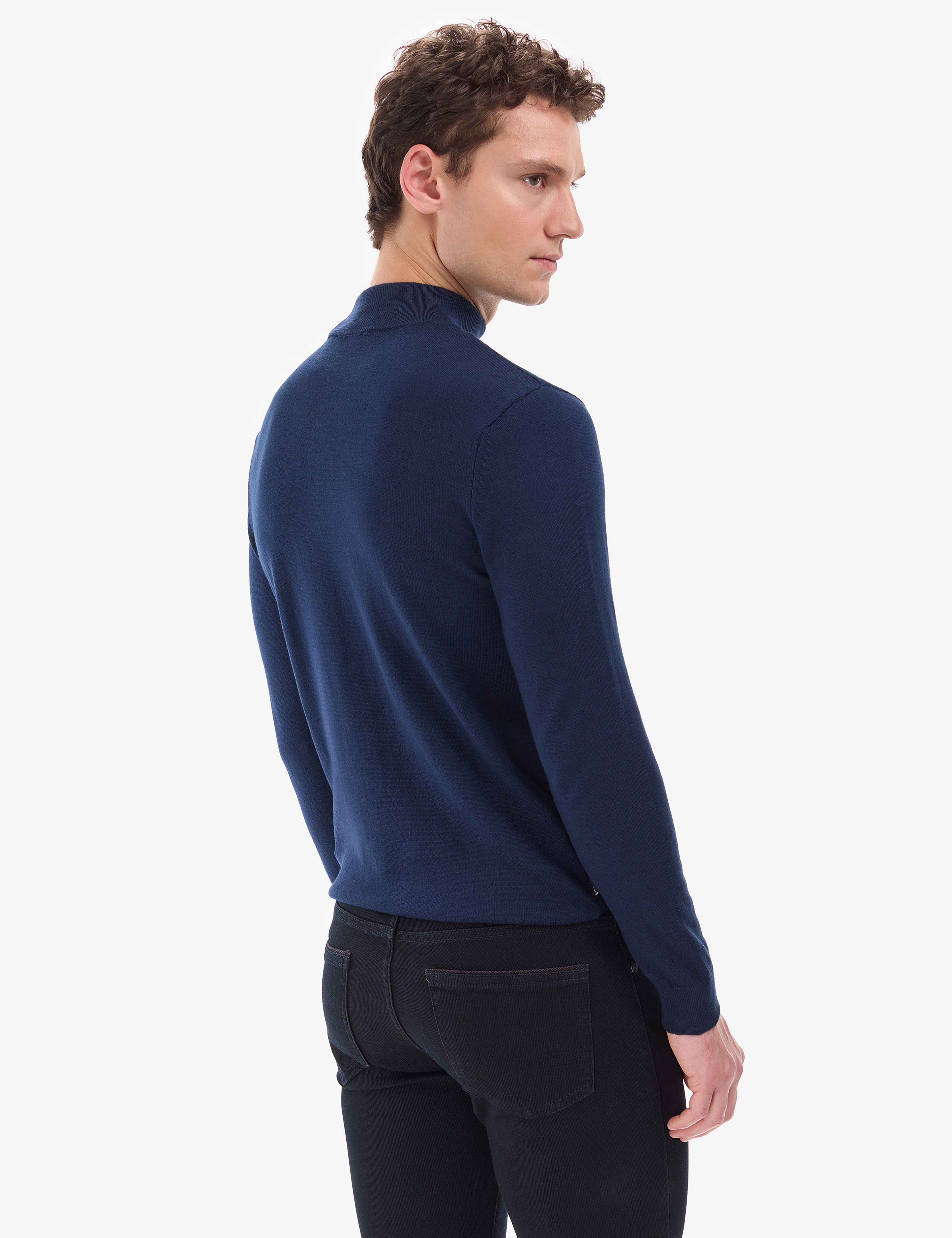 Açık Lacivert Slim Fit Yarım Balıkçı Yaka Basic Triko Kazak - Image 6