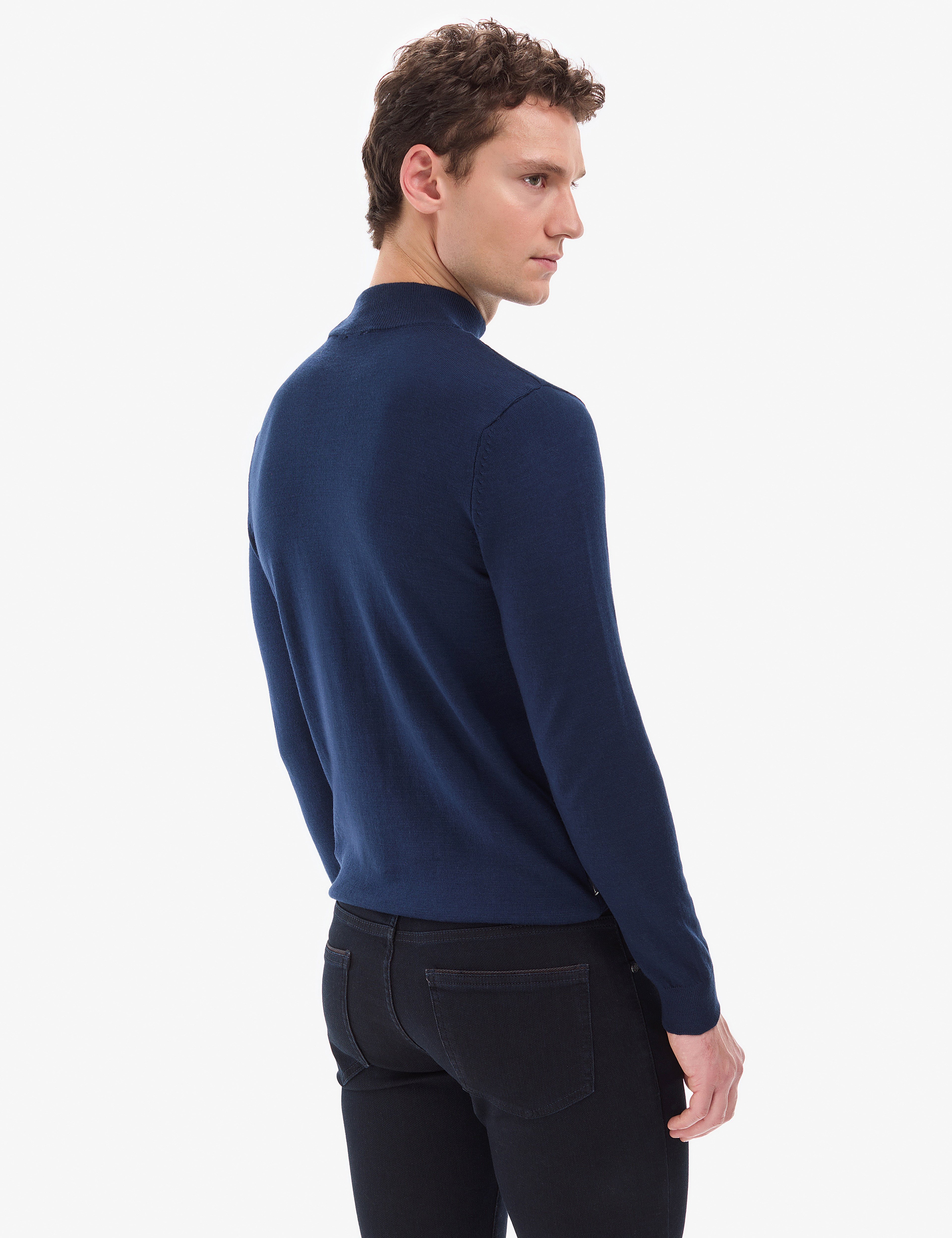 Açık Lacivert Slim Fit Yarım Balıkçı Yaka Basic Triko Kazak