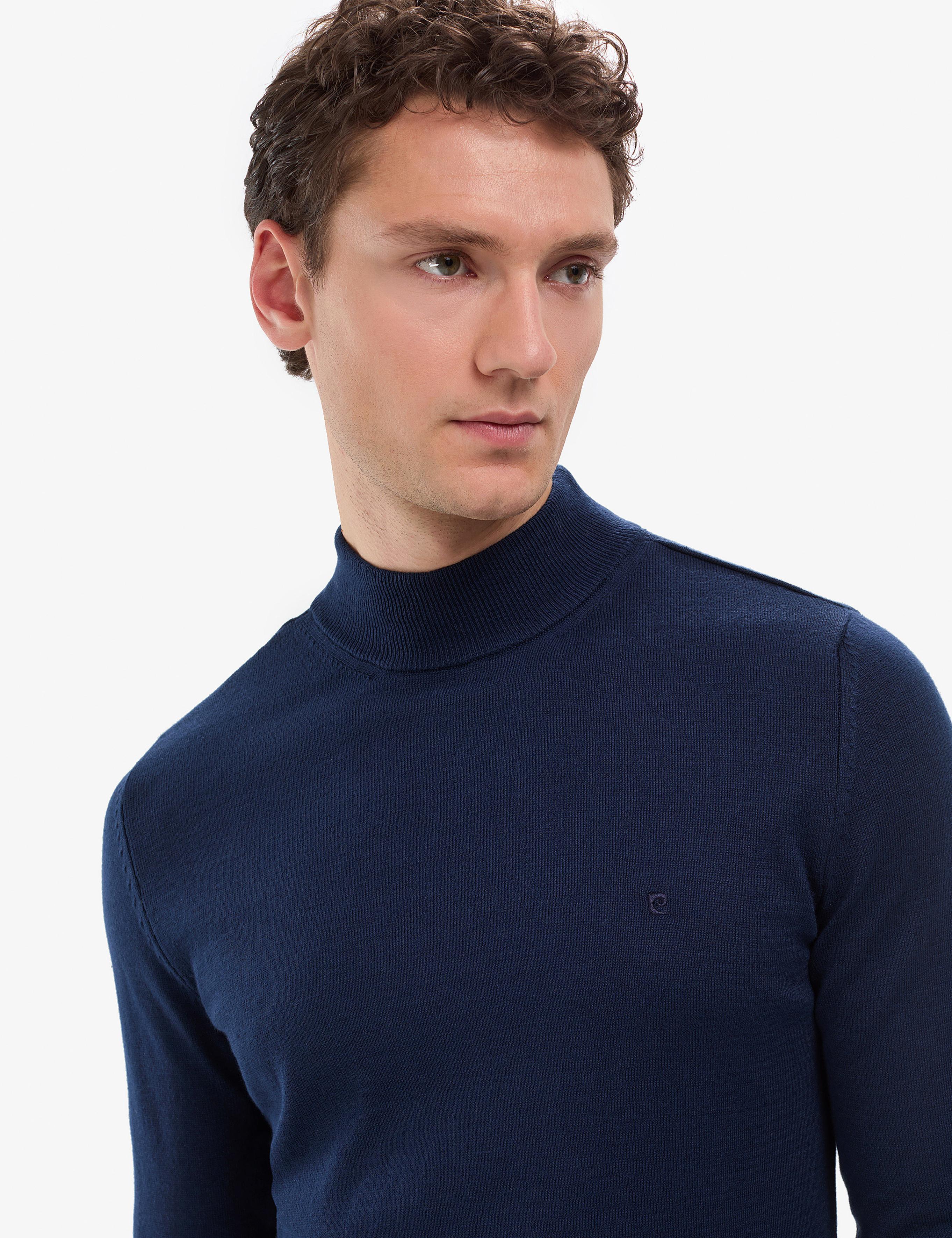 Açık Lacivert Slim Fit Yarım Balıkçı Yaka Basic Triko Kazak