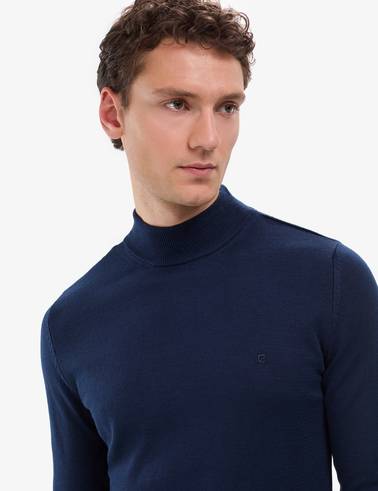 Açık Lacivert Slim Fit Yarım Balıkçı Yaka Basic Triko Kazak