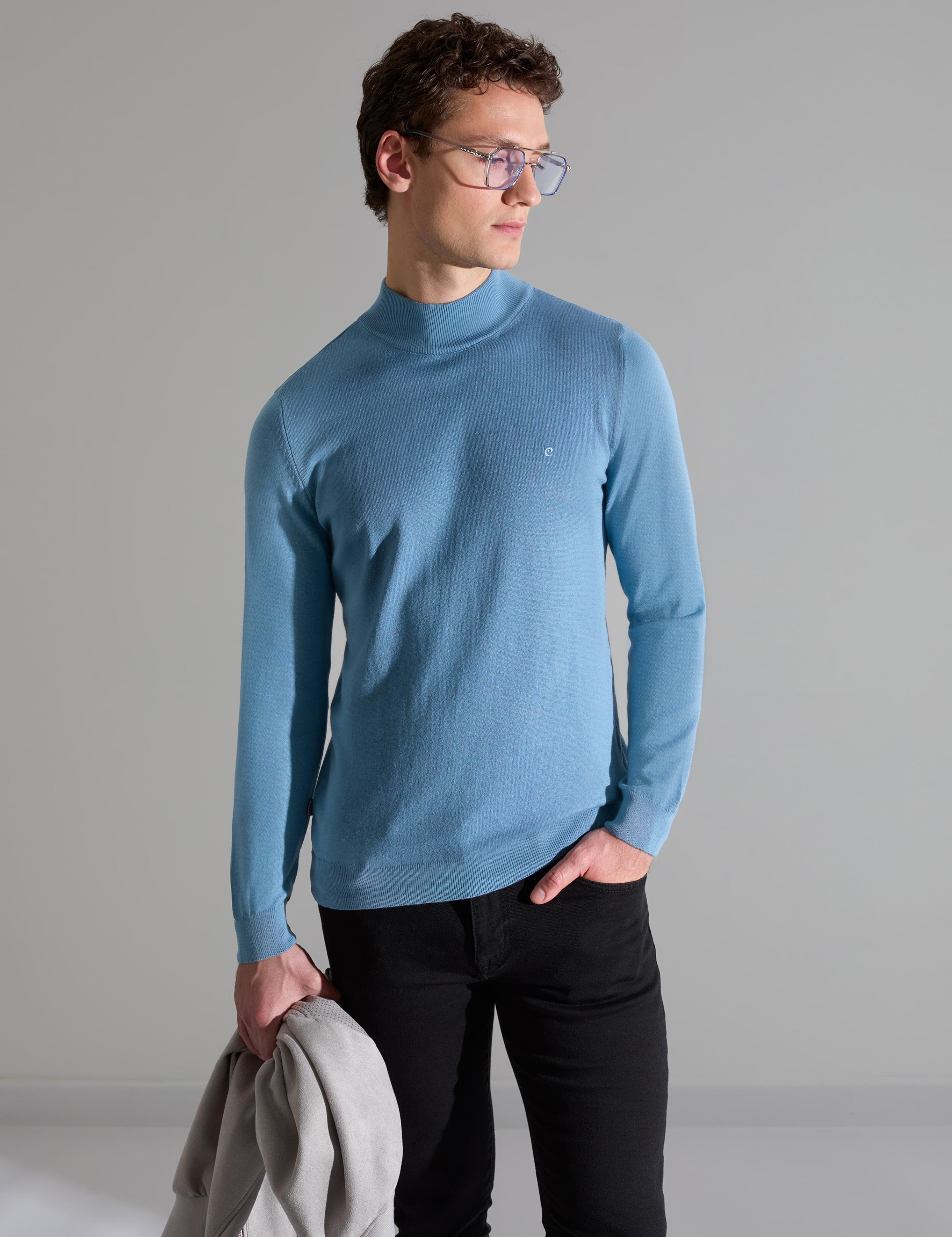 Mavi Slim Fit Yarım Balıkçı Yaka Basic Triko Kazak