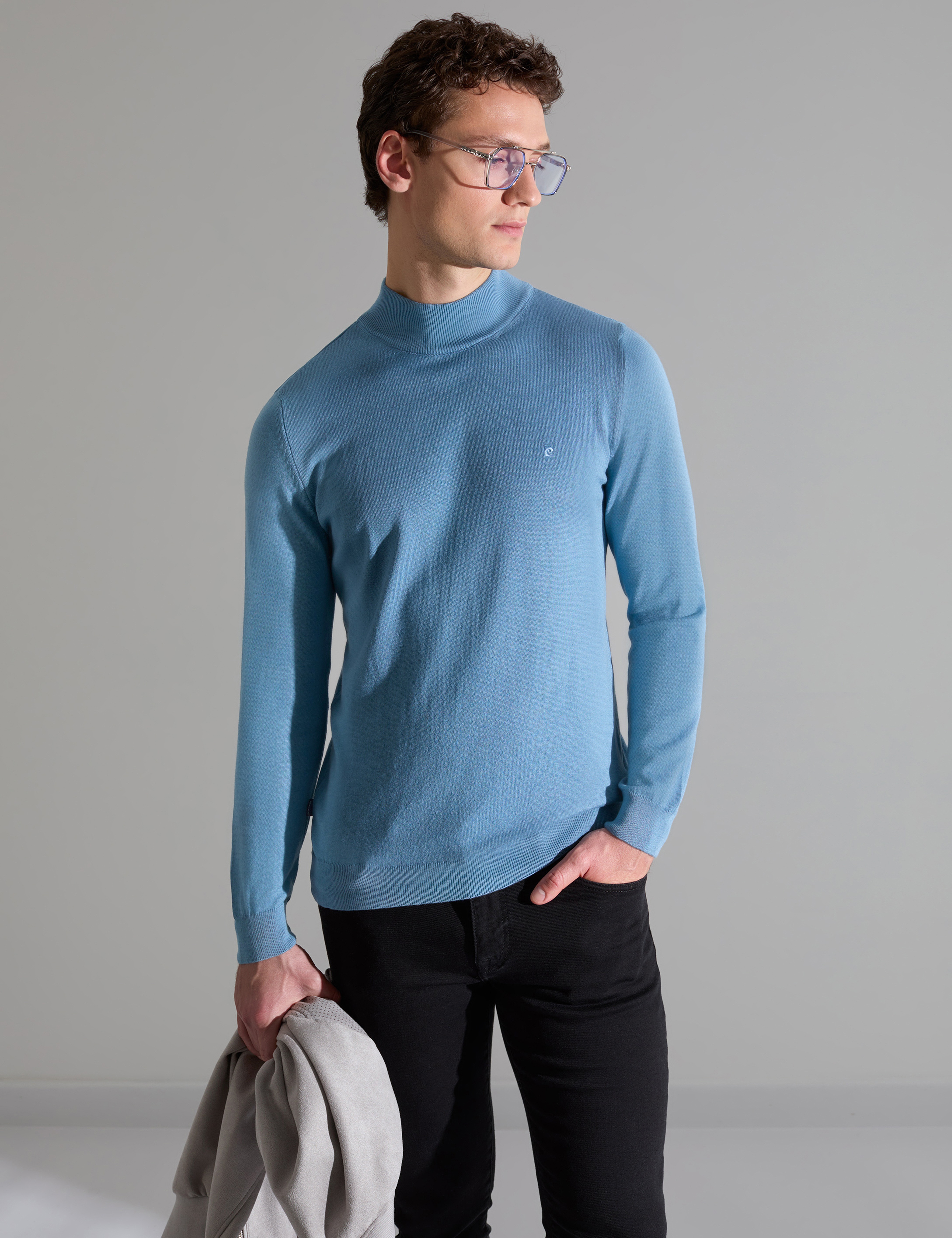 Mavi Slim Fit Yarım Balıkçı Yaka Basic Triko Kazak