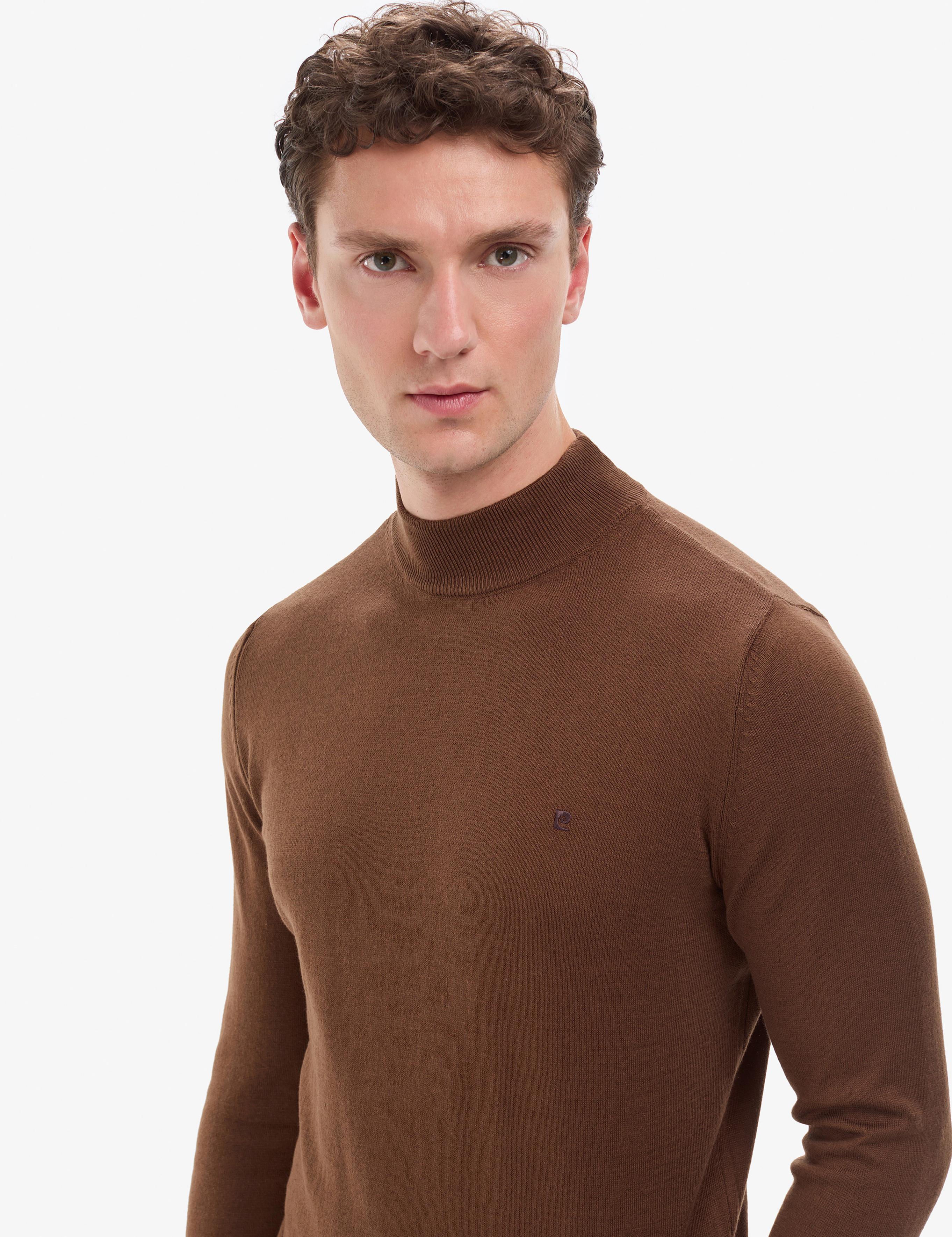 Koyu Kahverengi Slim Fit Yarım Balıkçı Yaka Basic Triko Kazak