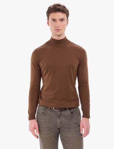 Koyu Kahverengi Slim Fit Yarım Balıkçı Yaka Basic Triko Kazak