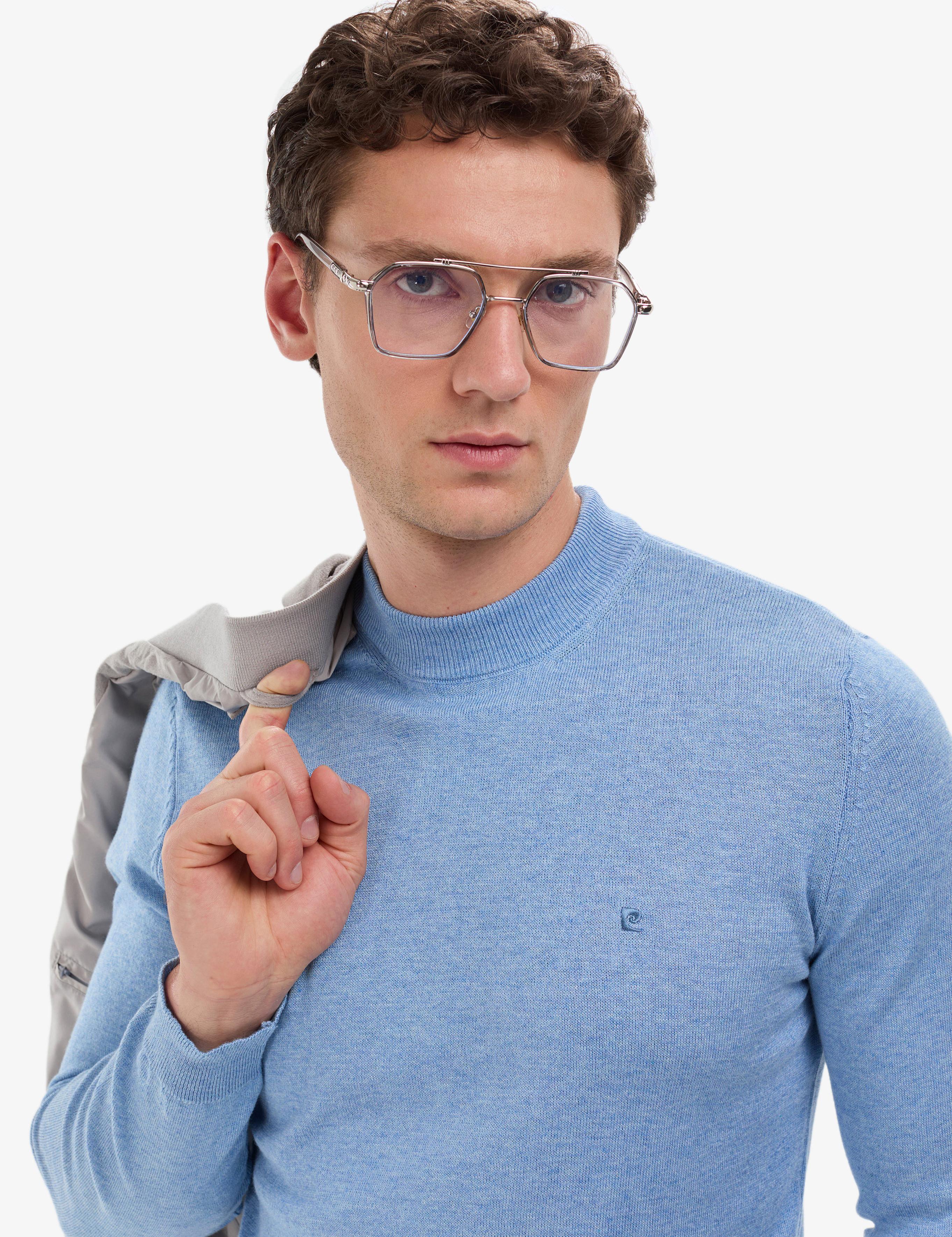 Mavi Melanj Slim Fit Çeyrek Yaka Basic Triko Kazak