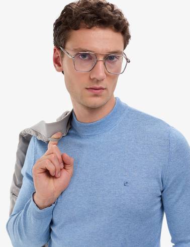 Mavi Melanj Slim Fit Çeyrek Yaka Basic Triko Kazak