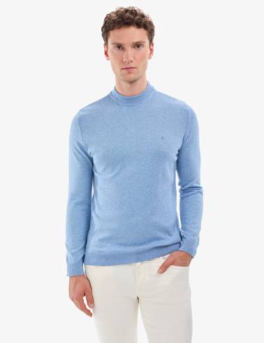Mavi Melanj Slim Fit Çeyrek Yaka Basic Triko Kazak