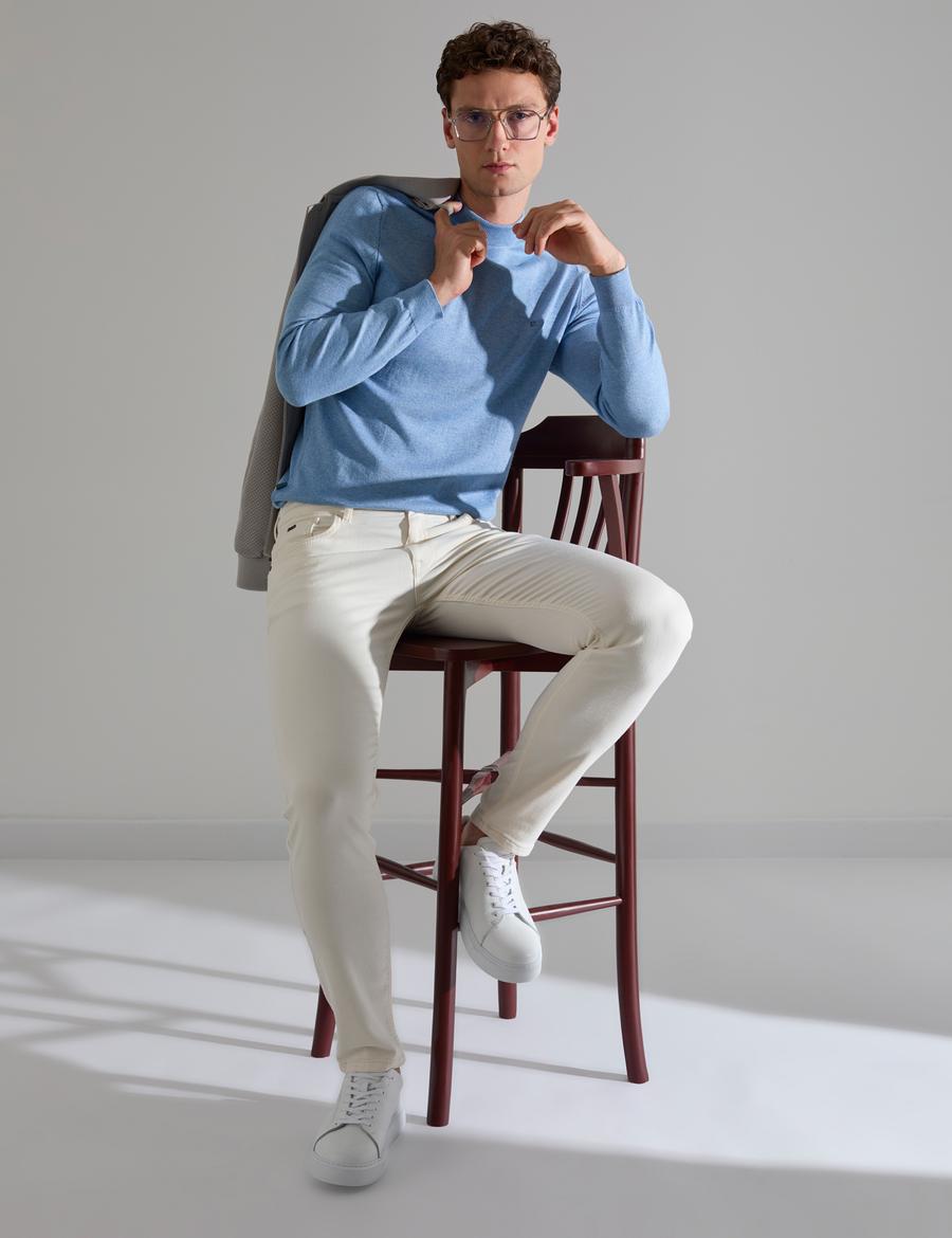 Mavi Melanj Slim Fit Çeyrek Yaka Basic Triko Kazak