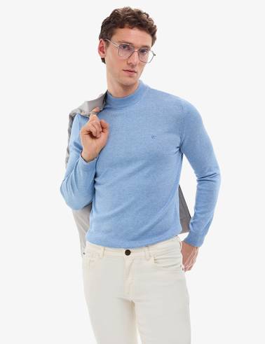 Mavi Melanj Slim Fit Çeyrek Yaka Basic Triko Kazak