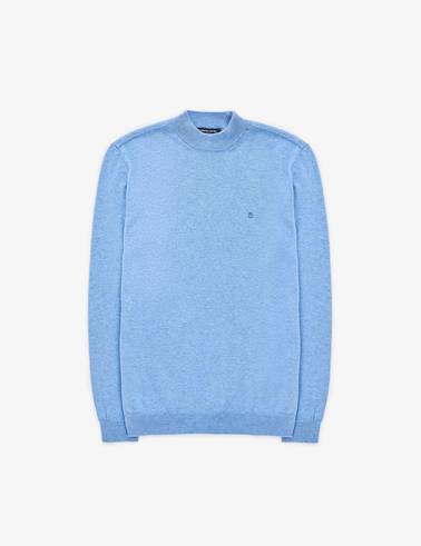 Mavi Melanj Slim Fit Çeyrek Yaka Basic Triko Kazak