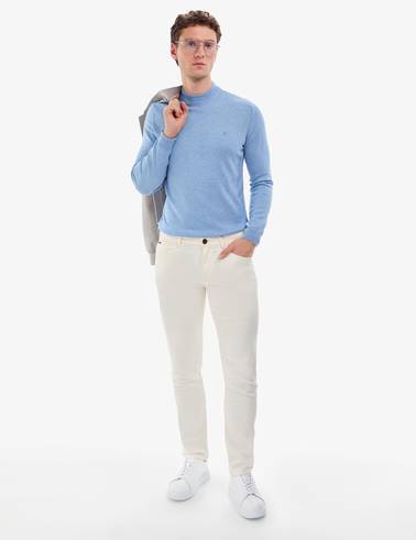 Mavi Melanj Slim Fit Çeyrek Yaka Basic Triko Kazak