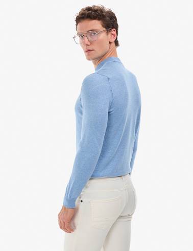 Mavi Melanj Slim Fit Çeyrek Yaka Basic Triko Kazak
